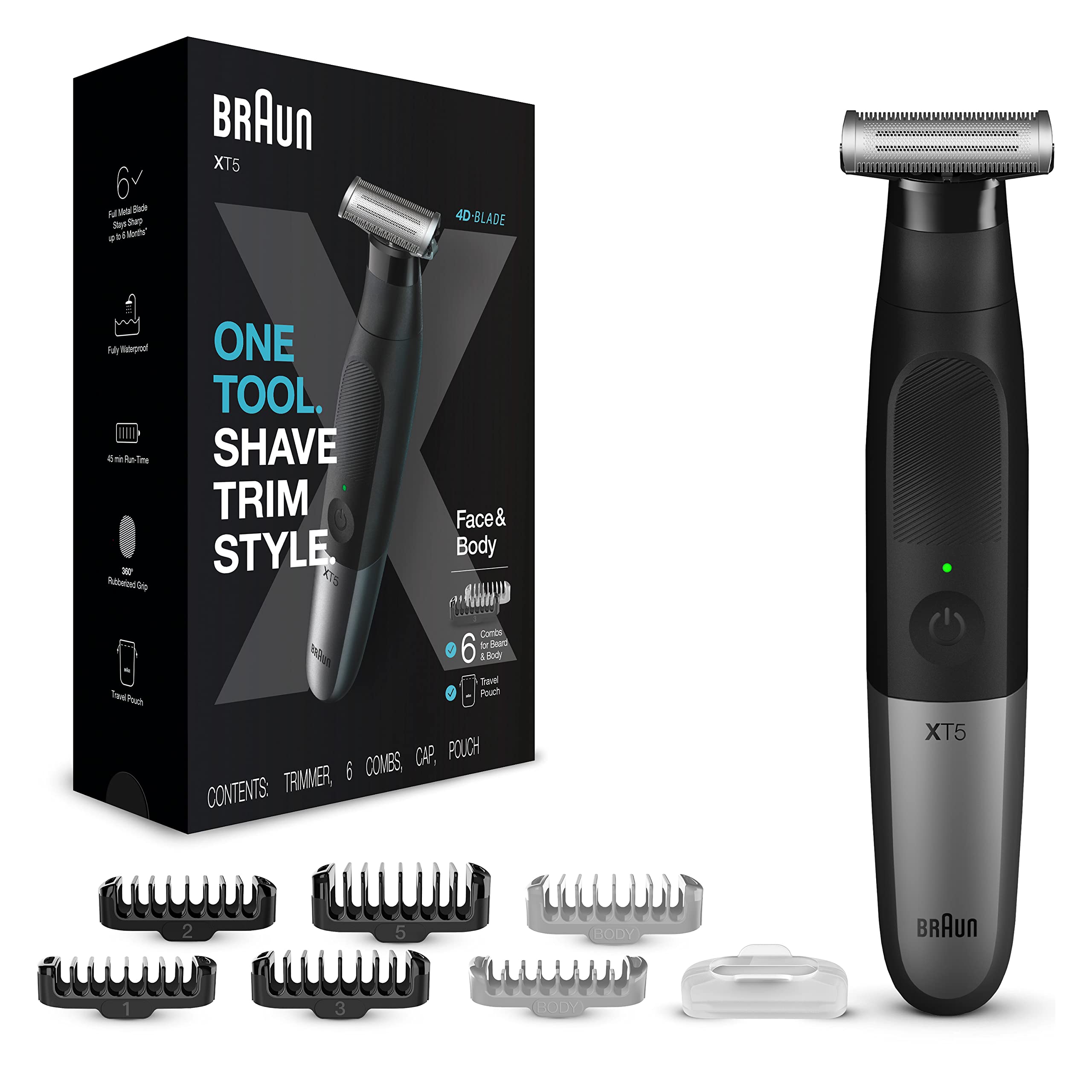 Braun Series X Xt5200 Wet & Dry All-In-One Tool Electric Razor & Beard Trimmer With 5 Attachments, Black/Silver