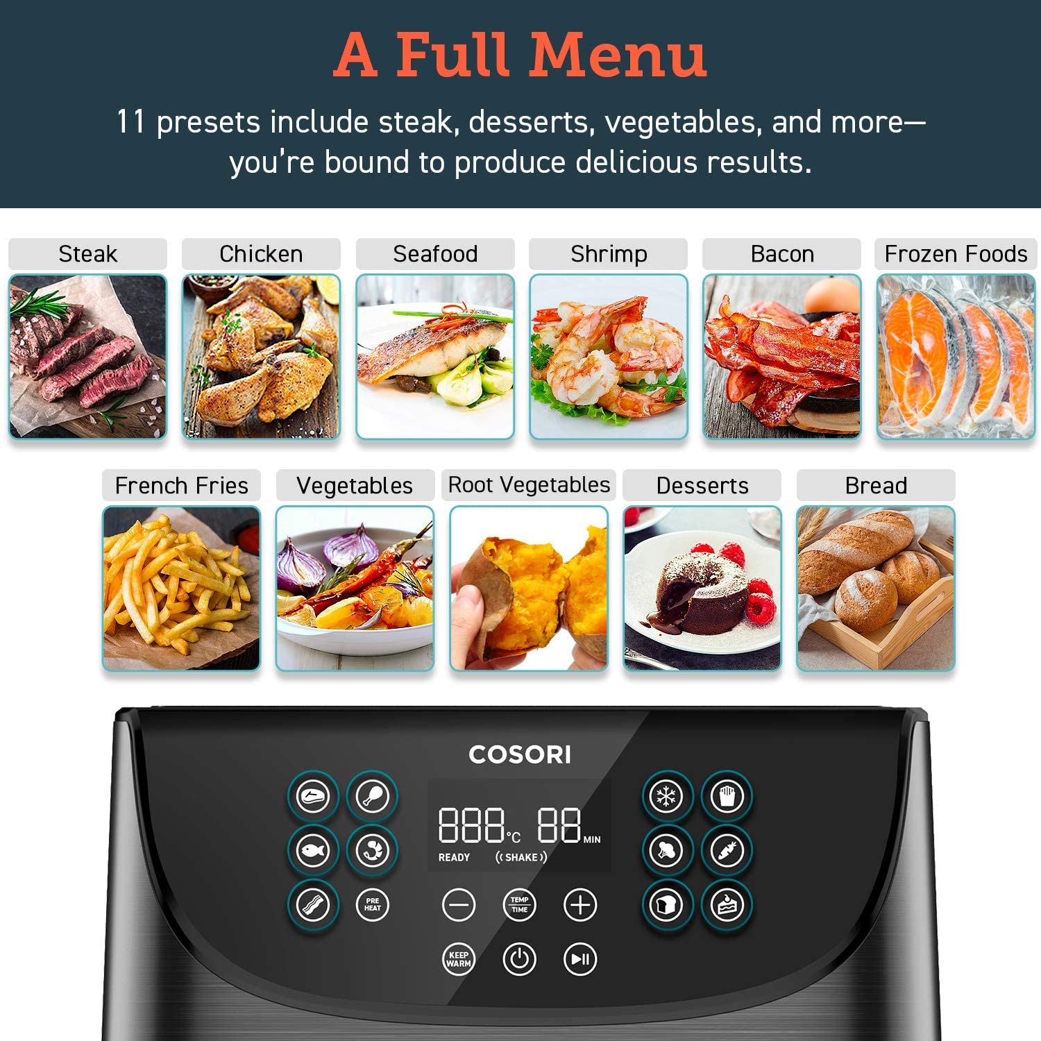 COSORI Air Fryer Oven with Rapid Air Circulation, 100 Recipes Cookbook, Air Fryers for Home Use with One-Touch Digital Screen, 11 Cooking Presets, Nonstick Basket,Shake Remind (3.5L)