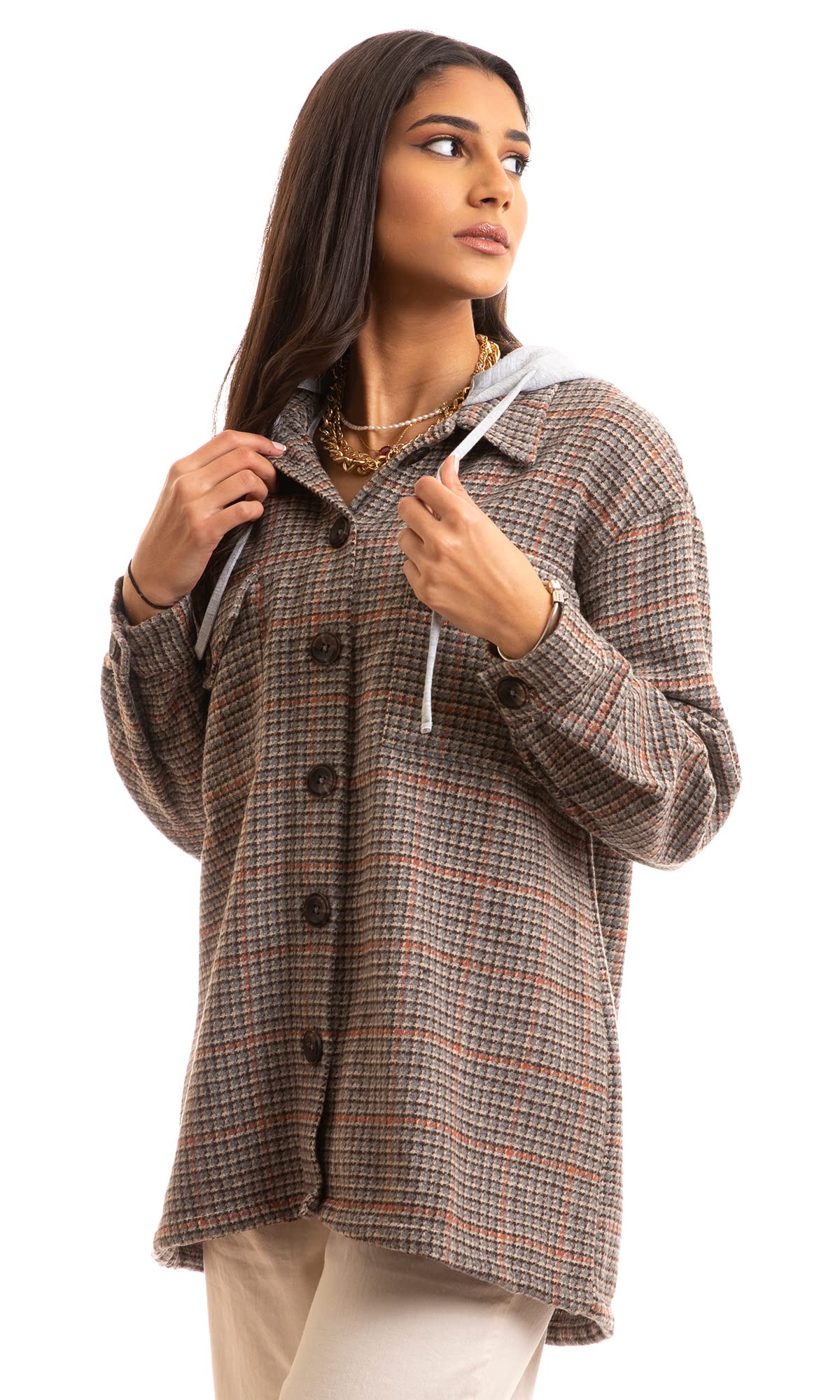 Ravin womens Ravin Women Adjustable Hooded Neck Plaids Winter Shirt Shirt