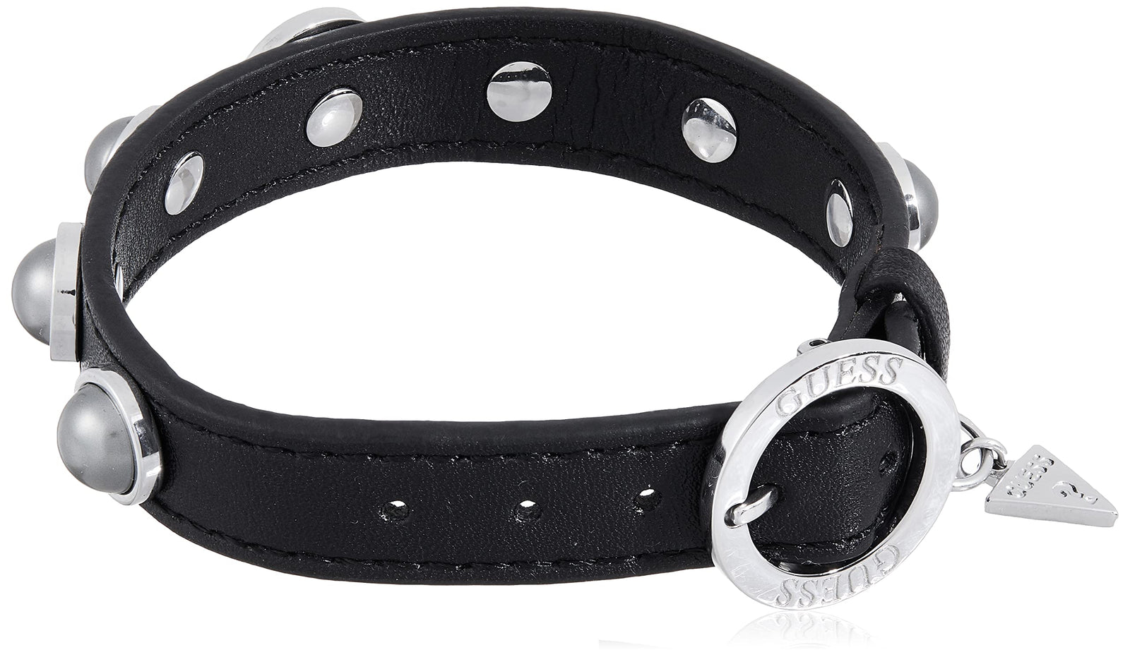 Guess Pearls Leather & Stainless Steel Wristband for Women - Silver