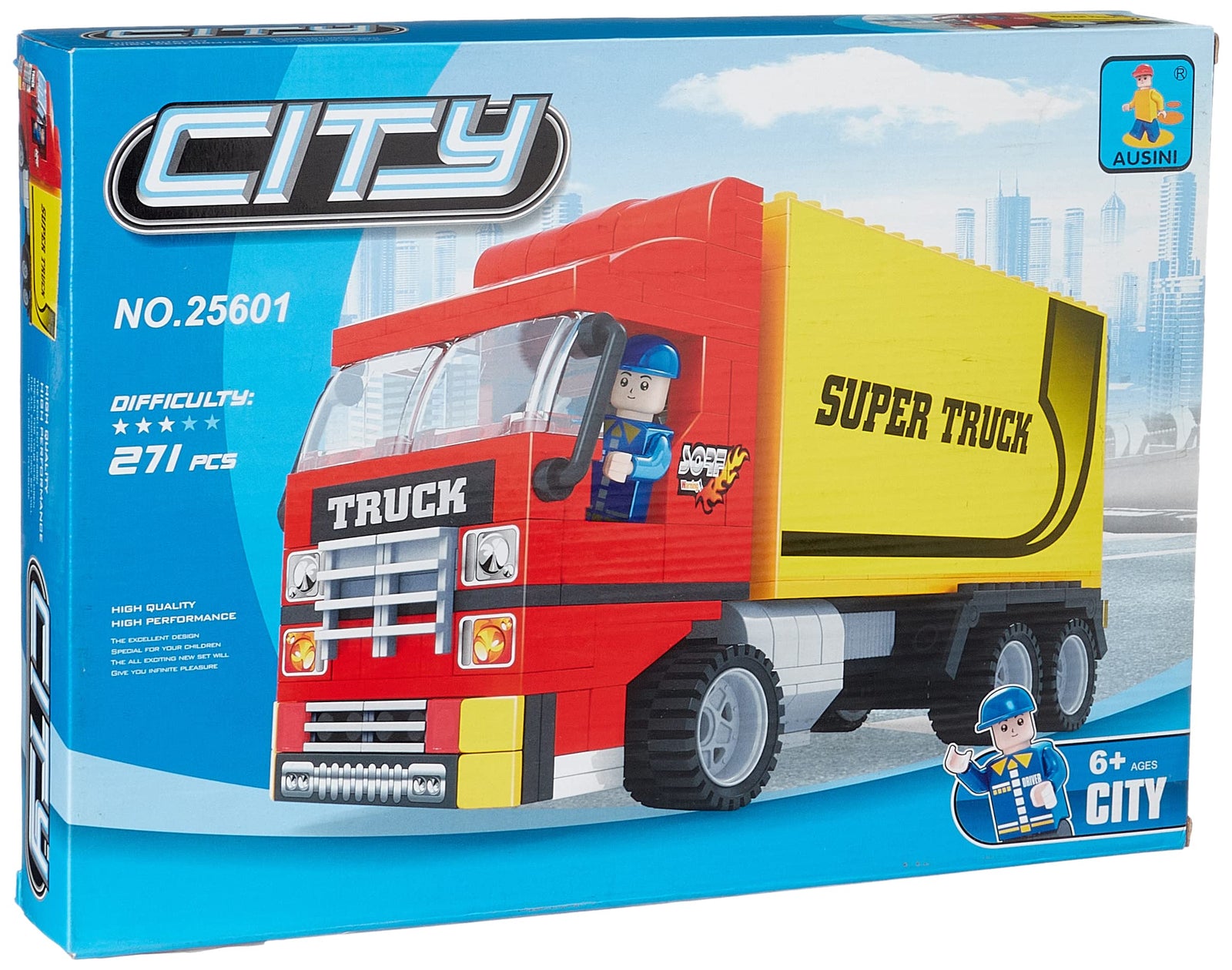 Ausini city truck construction toy for kids, 271 pieces - red and yellow