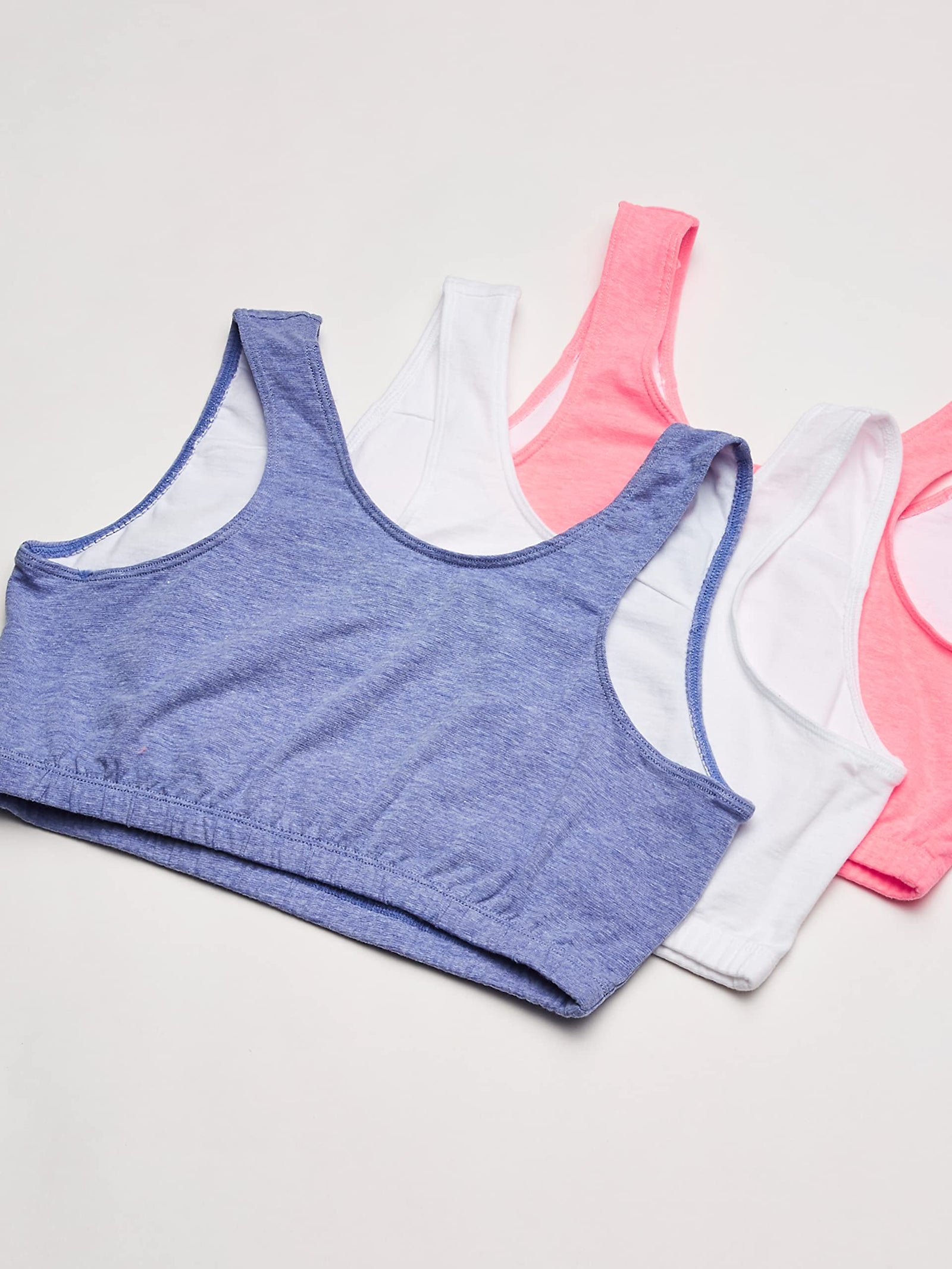 Fruit of the Loom Women's Built Up Tank Style Sports Bra Color: Heather Blue/Popsicle Pink/White Size: 42