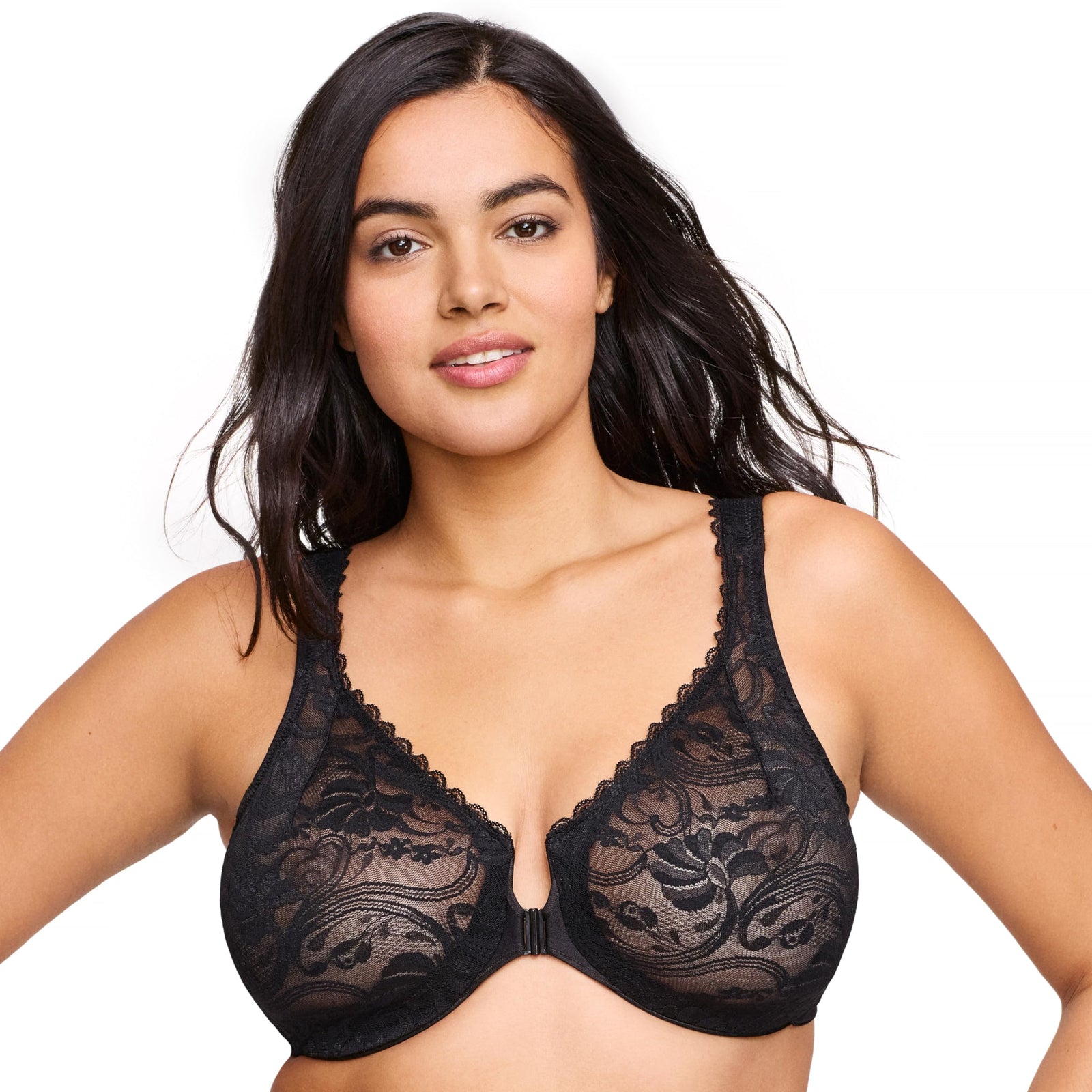 Glamorise Women's Full Figure Wonderwire Front Close Stretch Lace Bra #9245