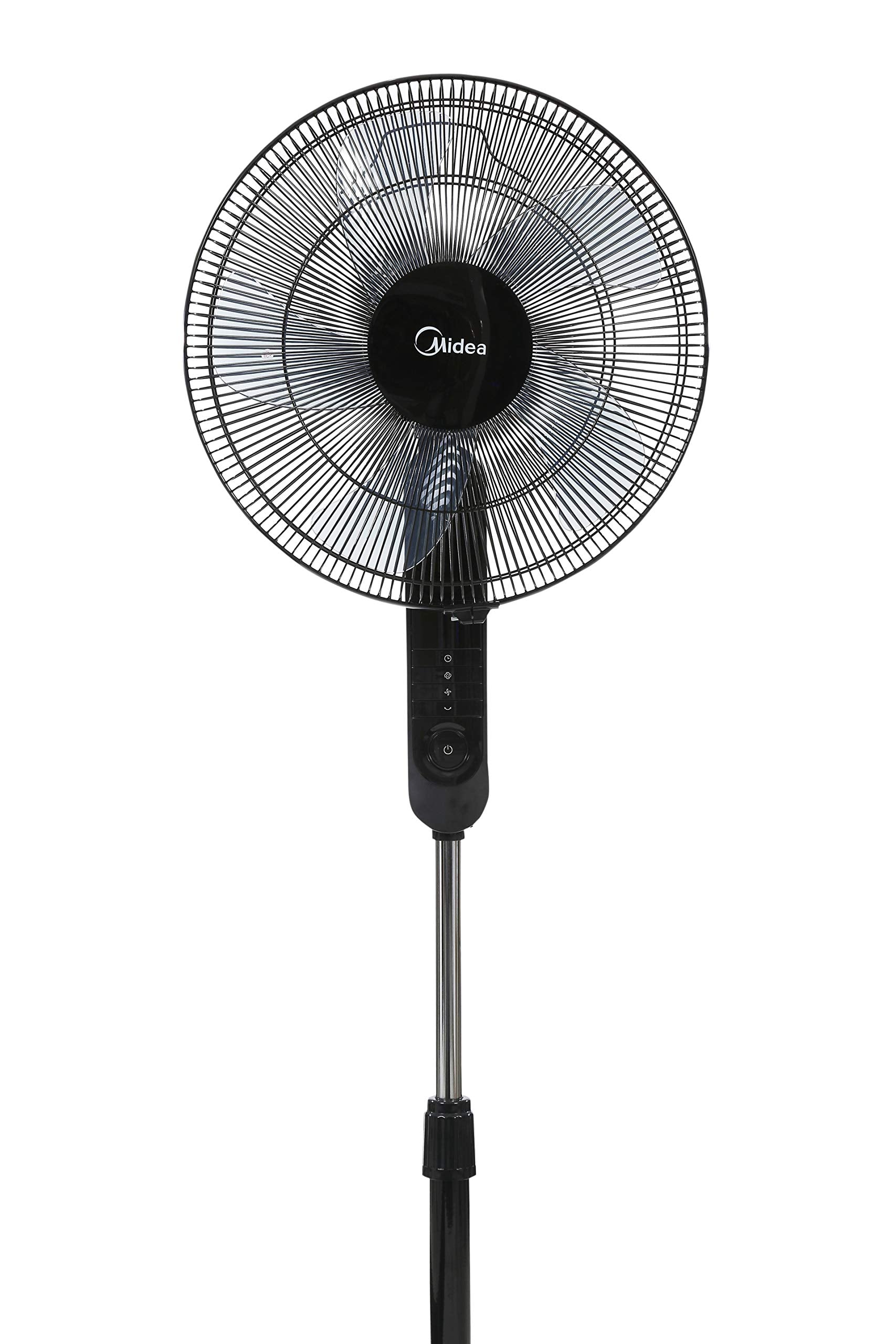 Midea Pedestal Stand Fan with Remote Control, 16 inch, 3D Oscillation Directions, 3 Speed Levels & Adjustable Height, 5 Leaf Blade with 7.5 Hours Timer, Best for Home & Office, Black, FS4015FR