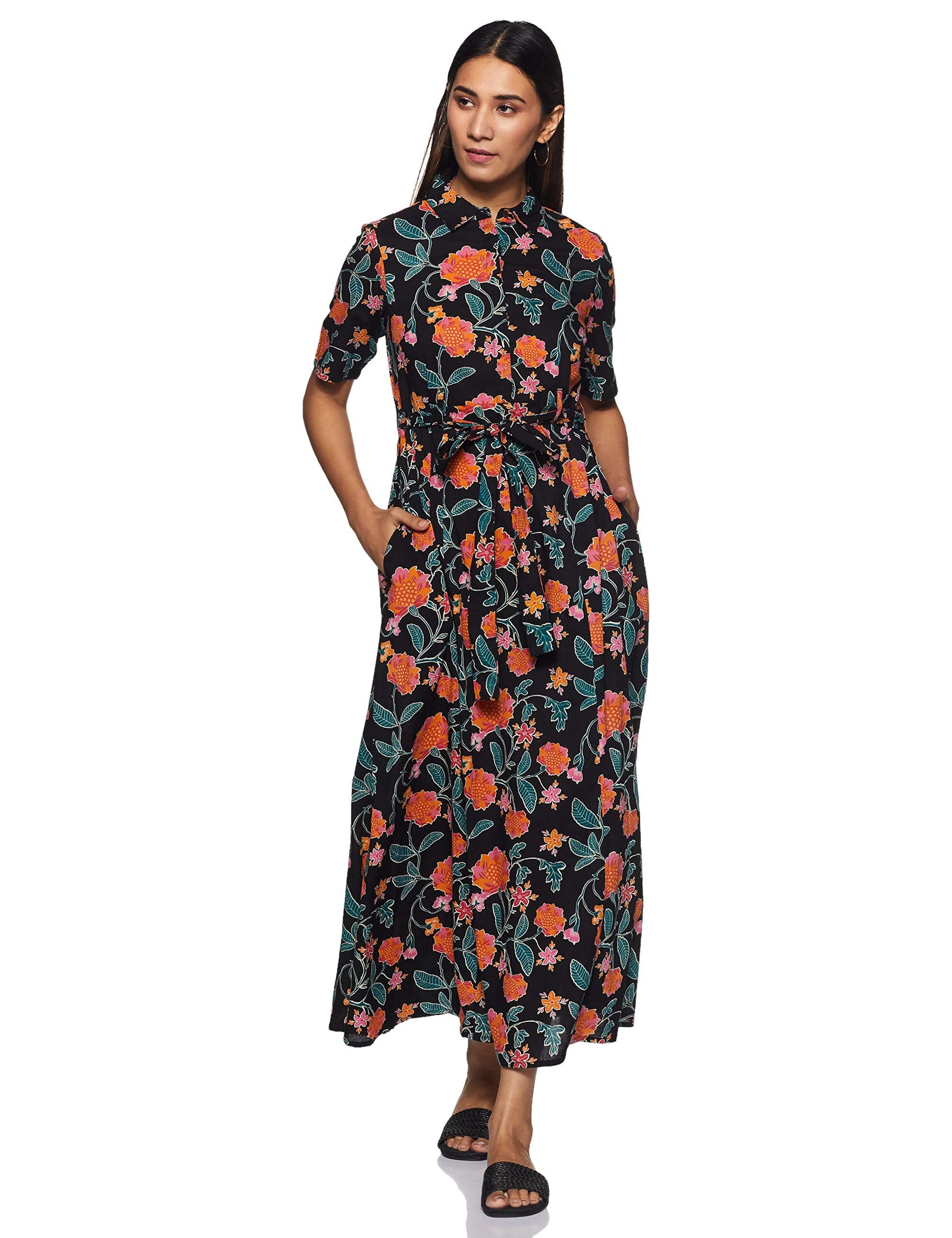 Amazon Brand - Myx Women's Printed A-Line Half sleeves Kurta Dress (SS20MYXCORE01)