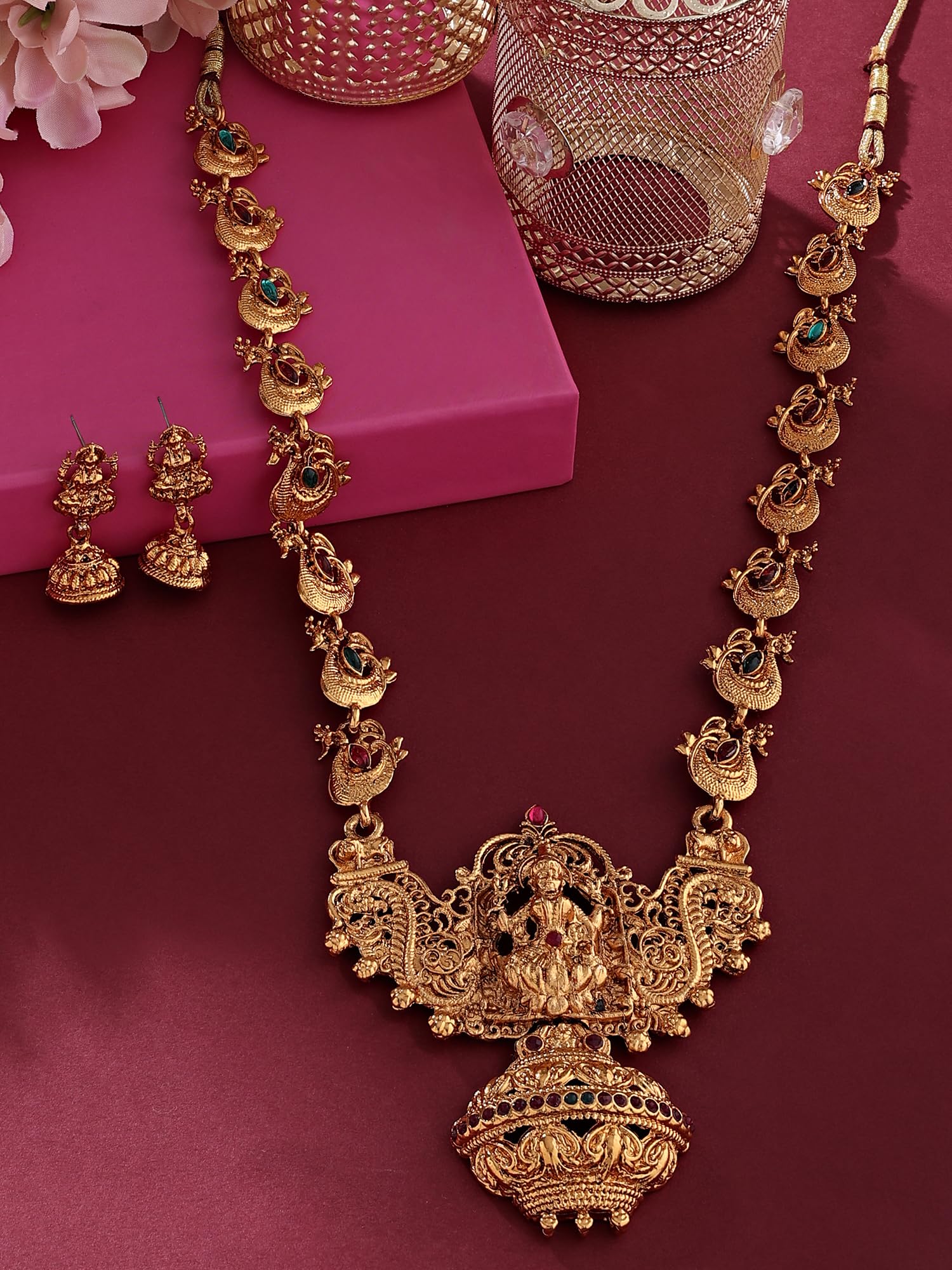 ZAVERI PEARLS Temple Jewellery Set For Women (Golden) (Zpfk7691)