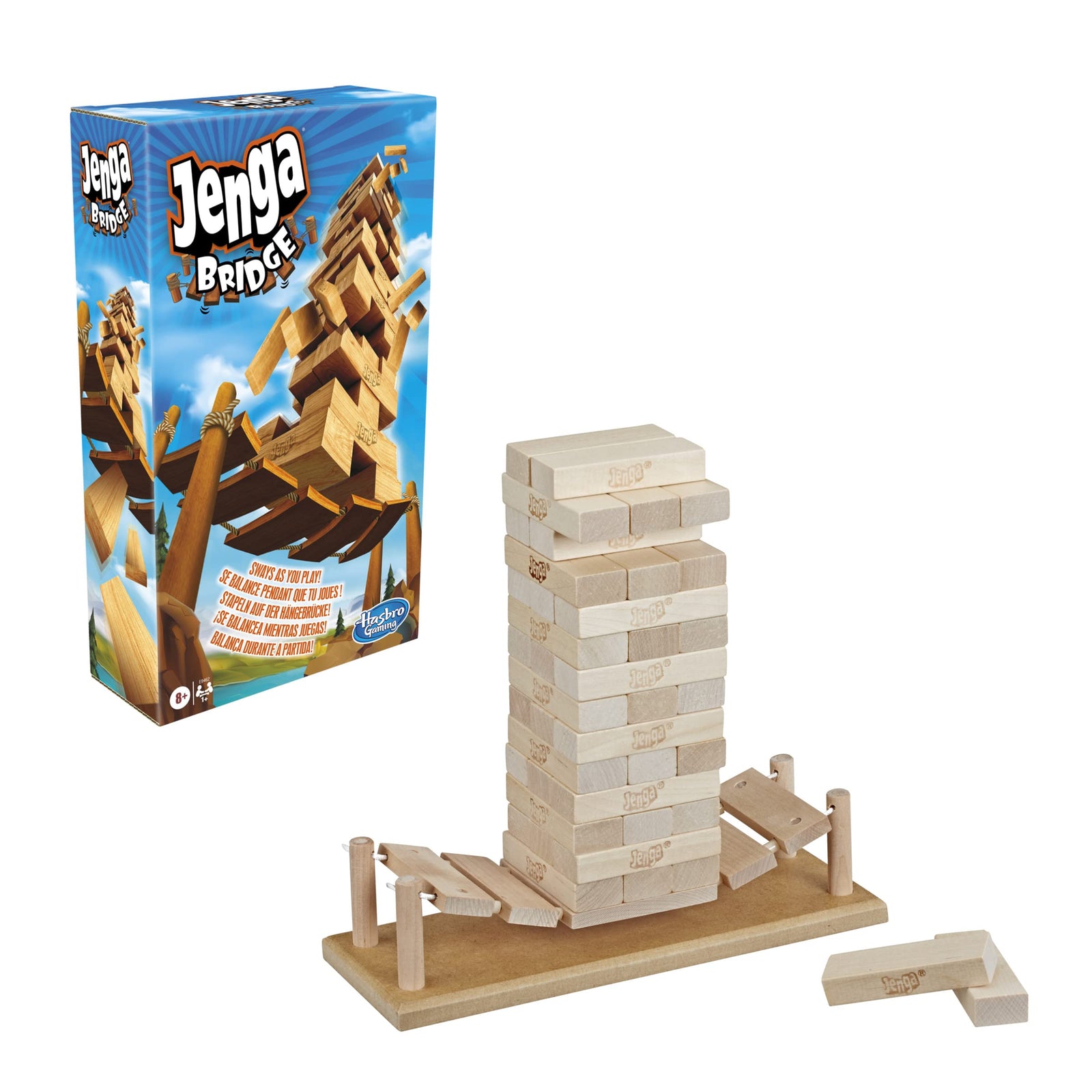 Jenga Bridge Wooden Block Stacking Tumbling Tower Game for Kids Ages 8 and Up, 1 or More Players