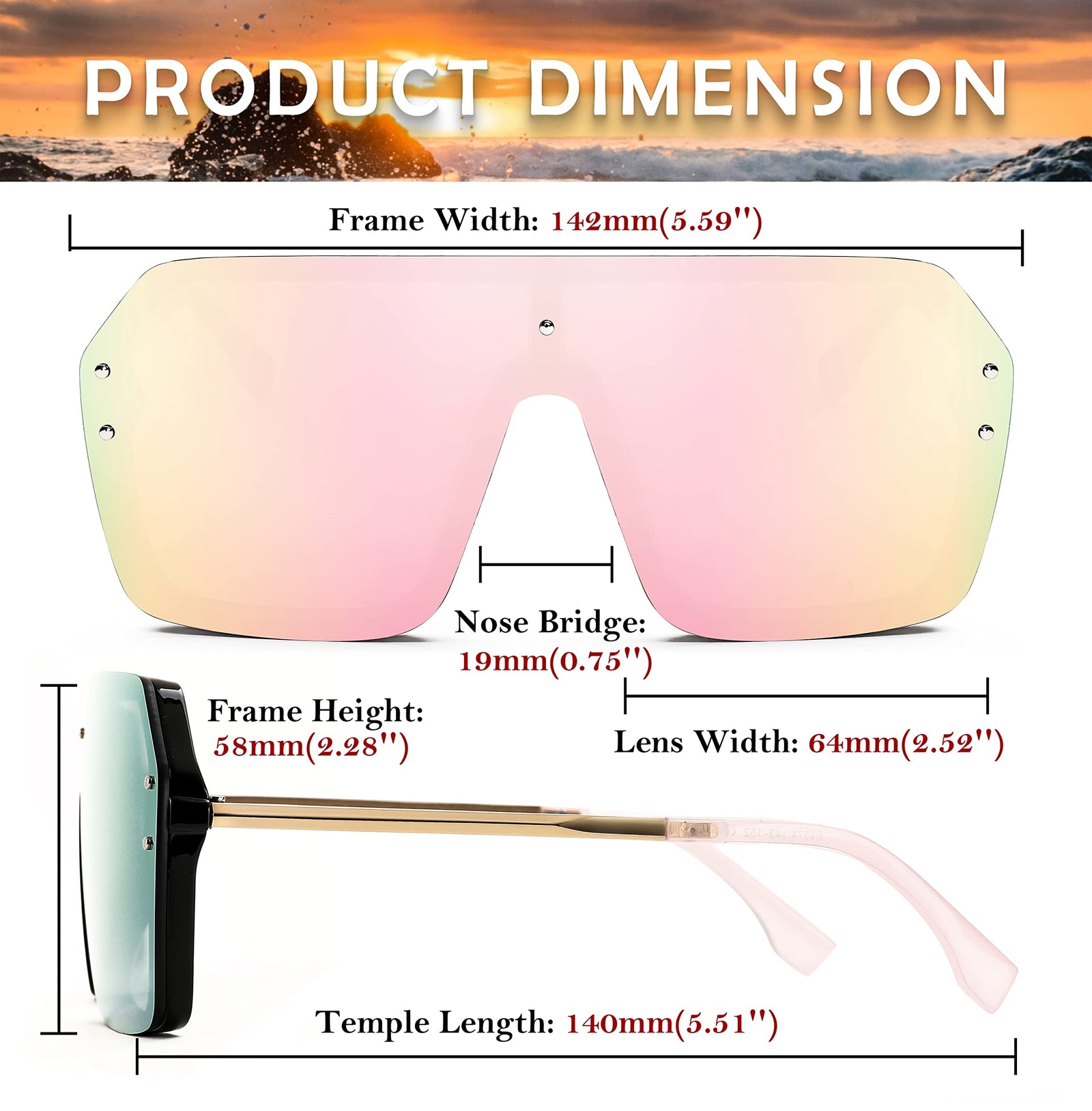 FEISEDY Classic Siamese One Piece Sunglasses Nice Rimless Stylish Retro Design for Women Men B2574