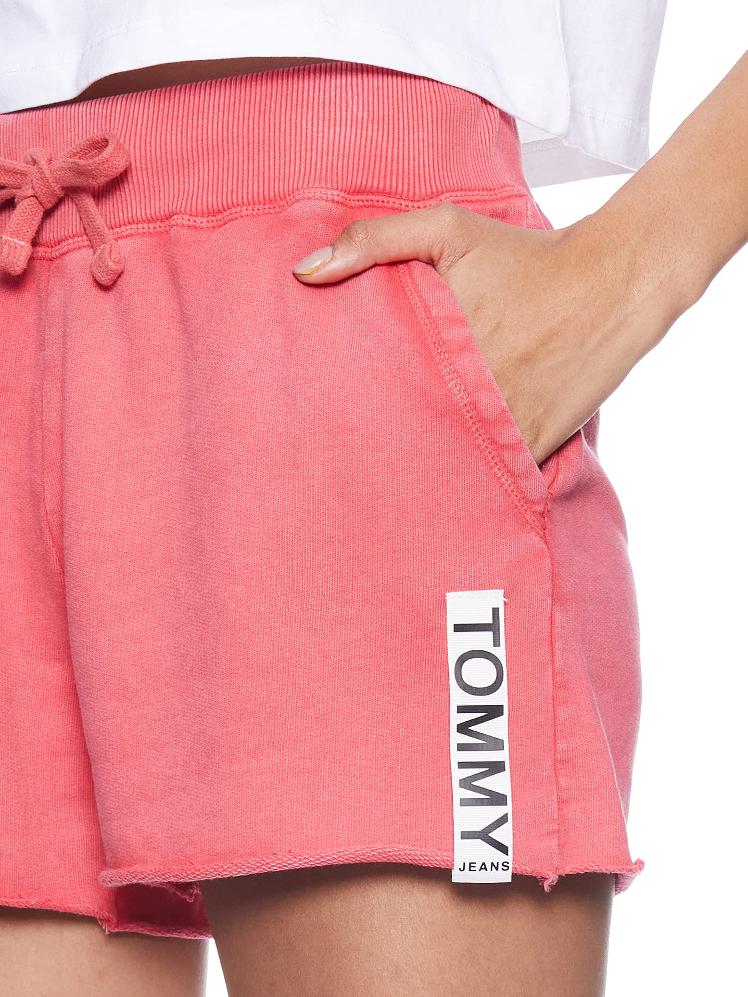 Tommy Hilfiger Solid Sports Shorts with Side Pockets for Women - Spice Coral, L, 2725617237363 Color: PINK Size: L