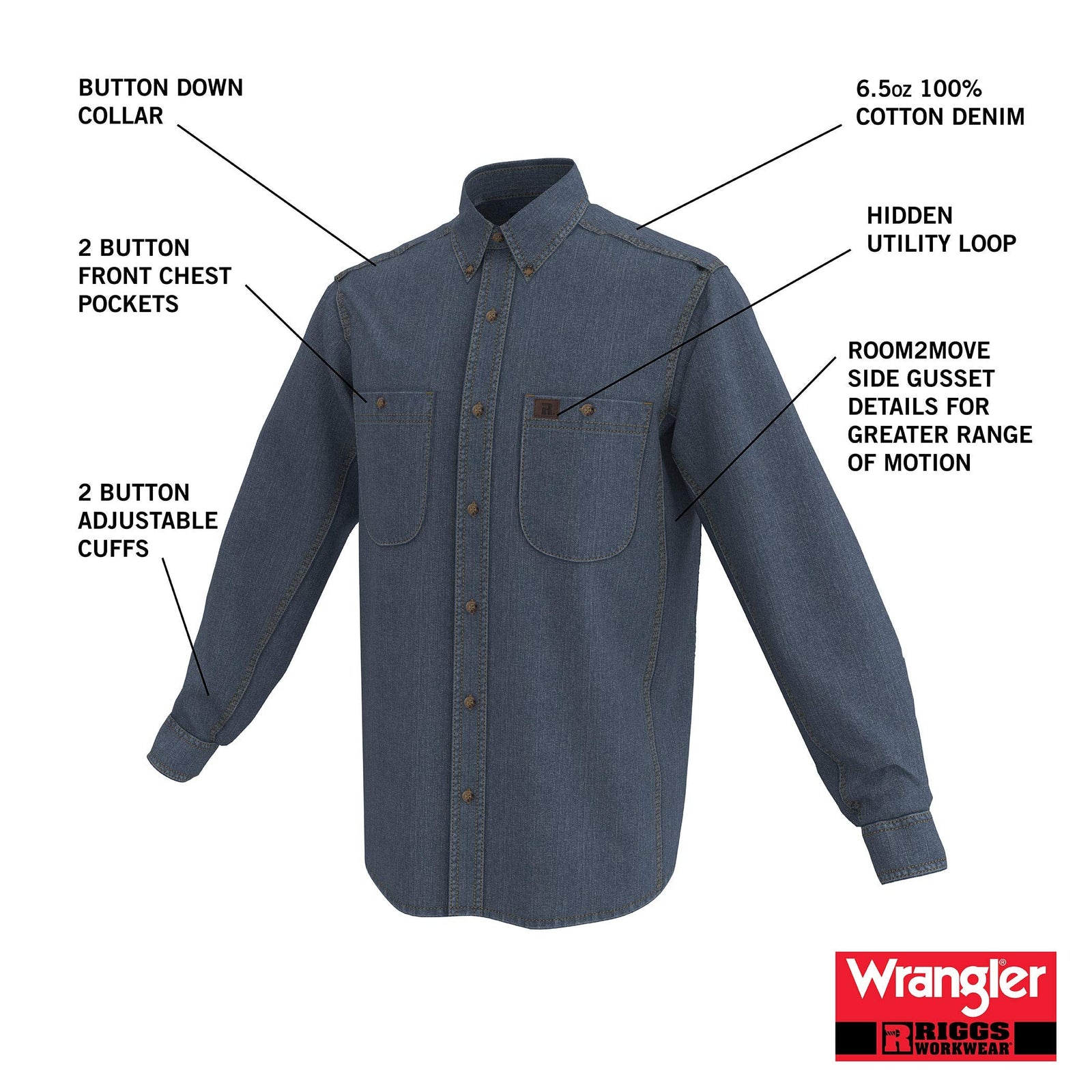 Wrangler Riggs Workwear Men's Long Sleeve Denim Work Shirt  Wrangler Riggs Workwear   