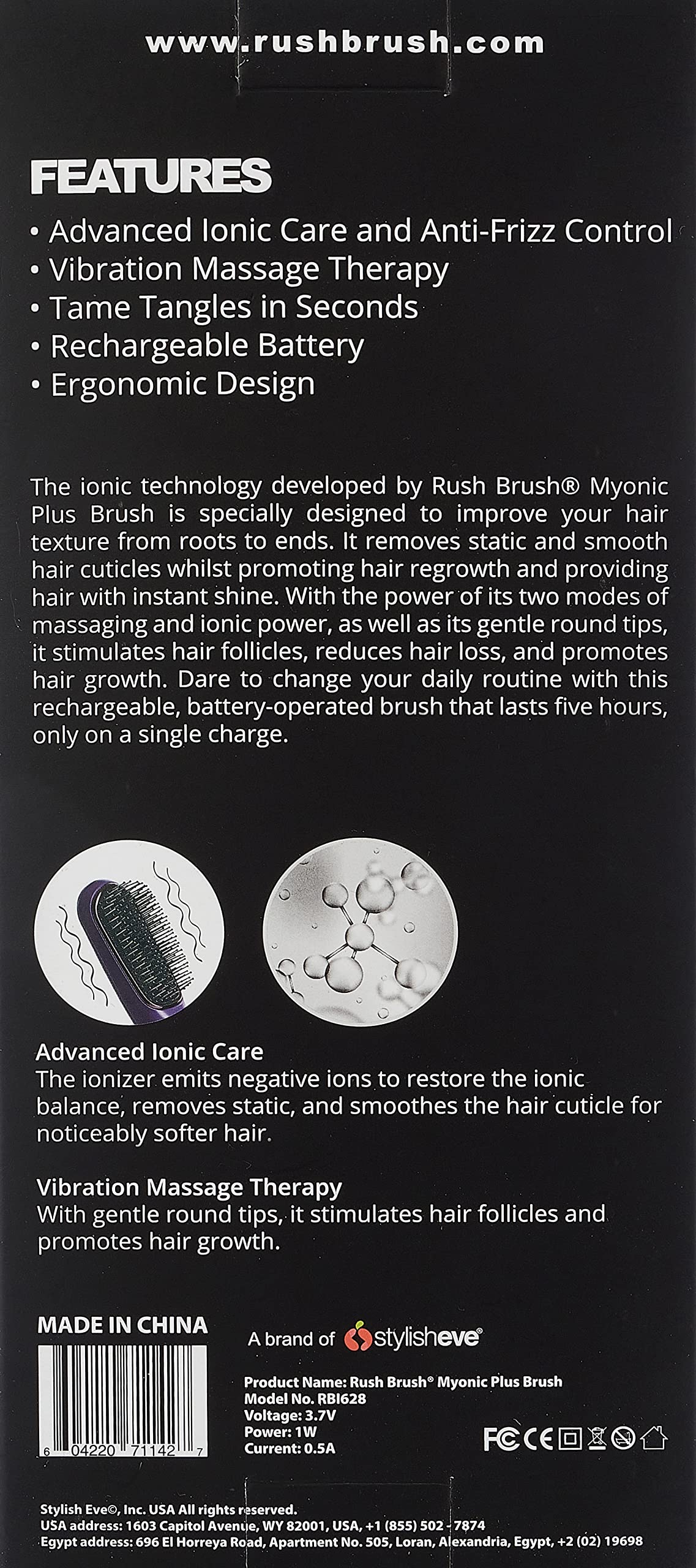 Rush Brush Ionic Hair Massager.Purple