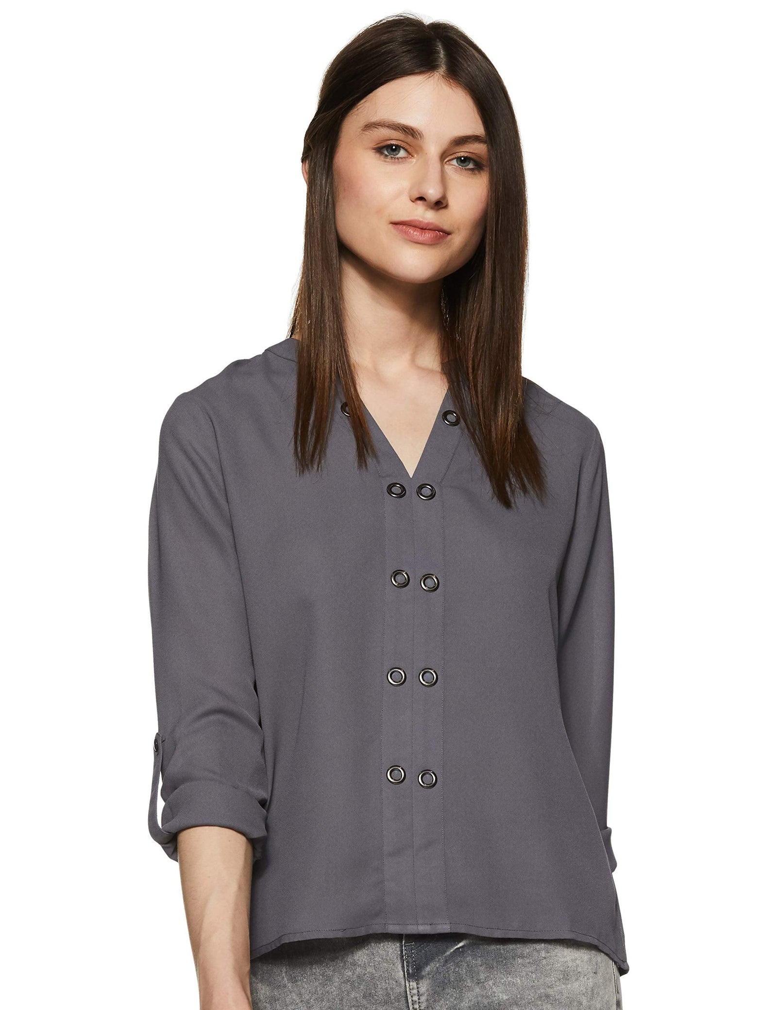 Krave Women's Solid Regular Top.Grey