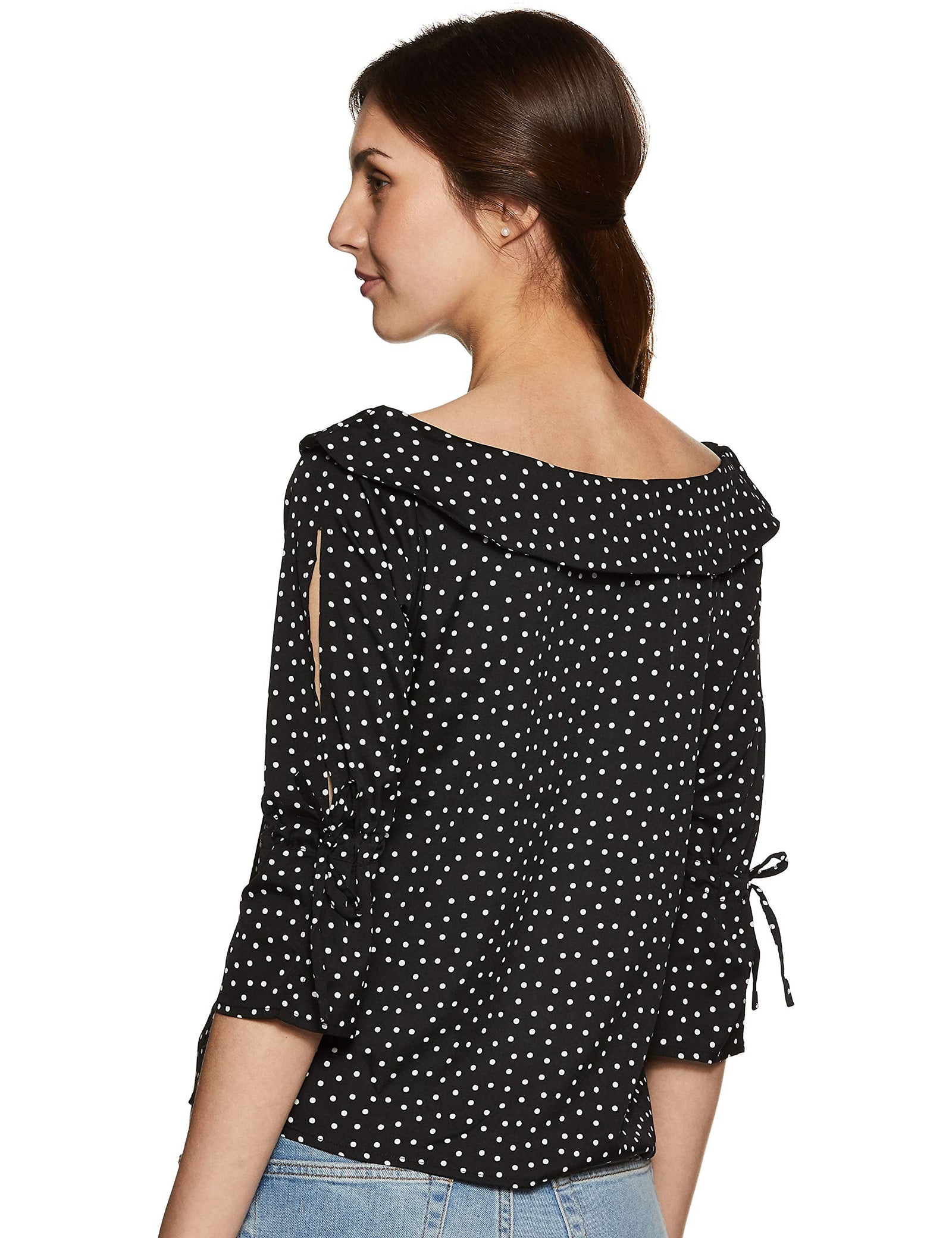 Krave Women's Polka dot Regular Top.Black/White