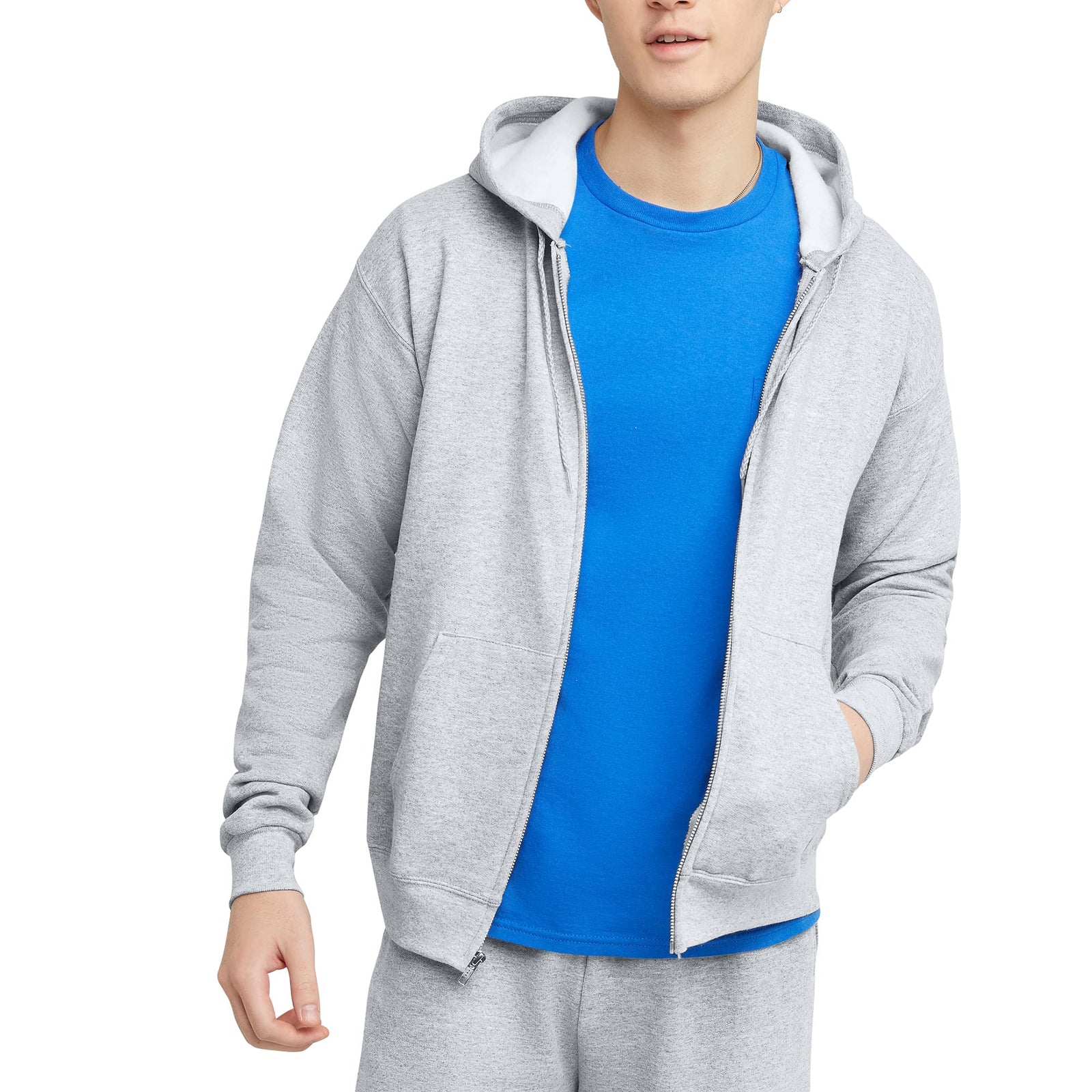 Hanes Men's Hoodie, EcoSmart Fleece Zip-Front Hooded Sweatshirt, Cotton-Blend Fleece Hooded Sweatshirt, Mid-Weight Zip-Up, Charcoal Heather, S