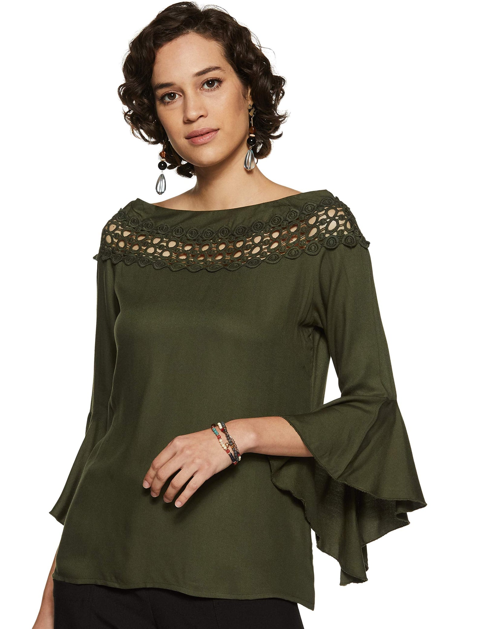 Krave Women's Solid Regular Top.Olive