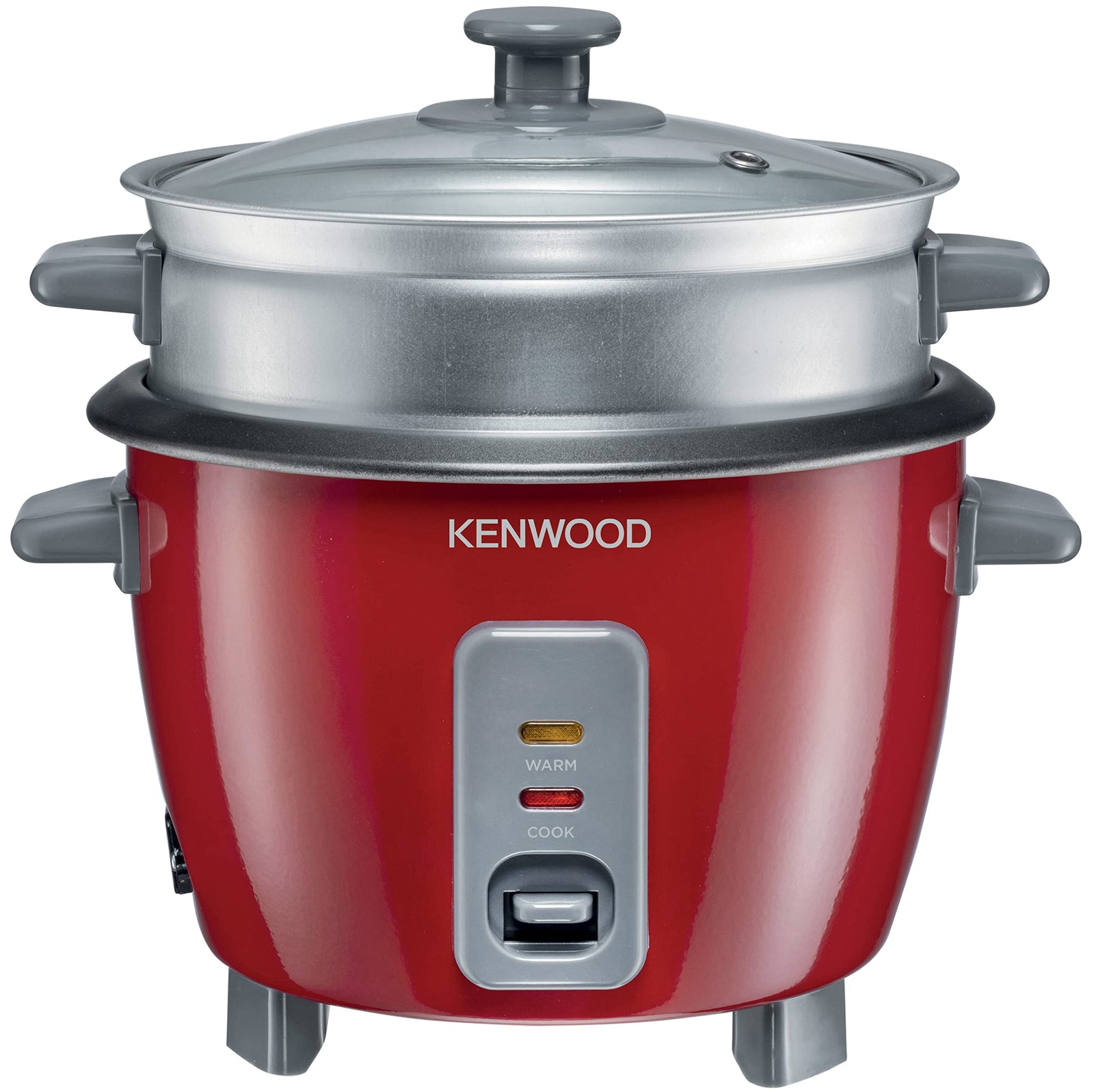 KENWOOD 2-in-1 Rice Cooker 0.6L 3-Cups Rice with Food Steamer Basket, Non-Stick Cooking Pot, Temepered Glass Lid, Warm/Cook Lights, Spatula Holder, Detachable Cord RCM30.000RD Red