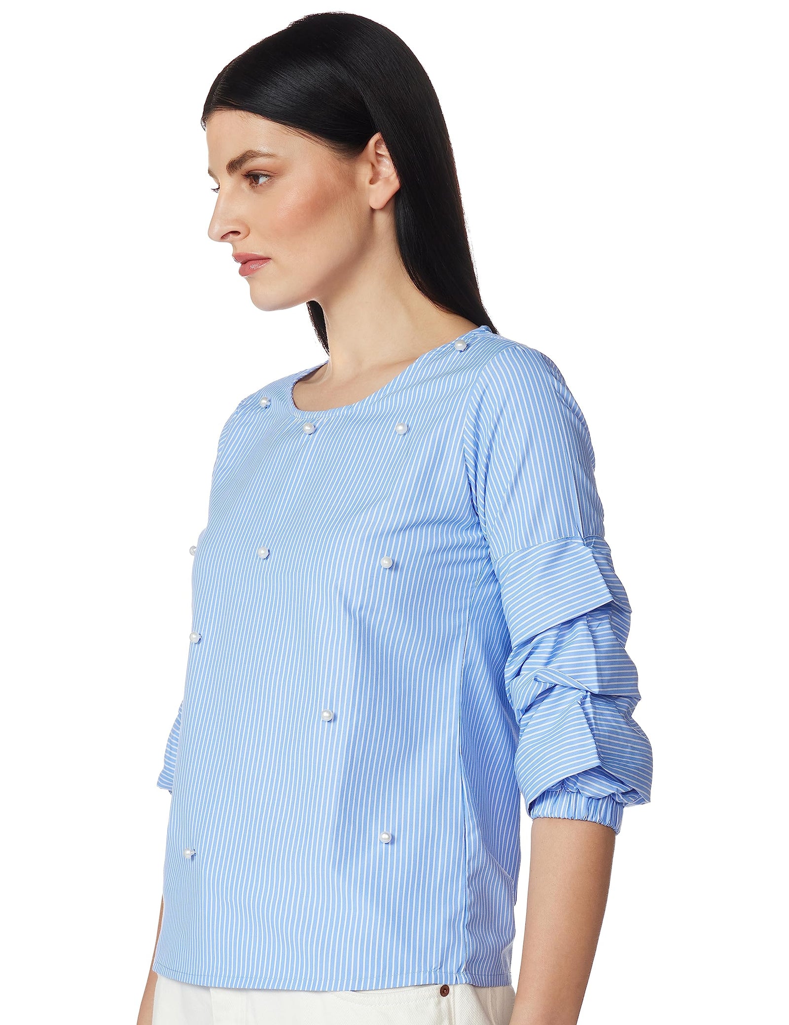 Krave Women's Striped Regular Top.Baby Blue/White