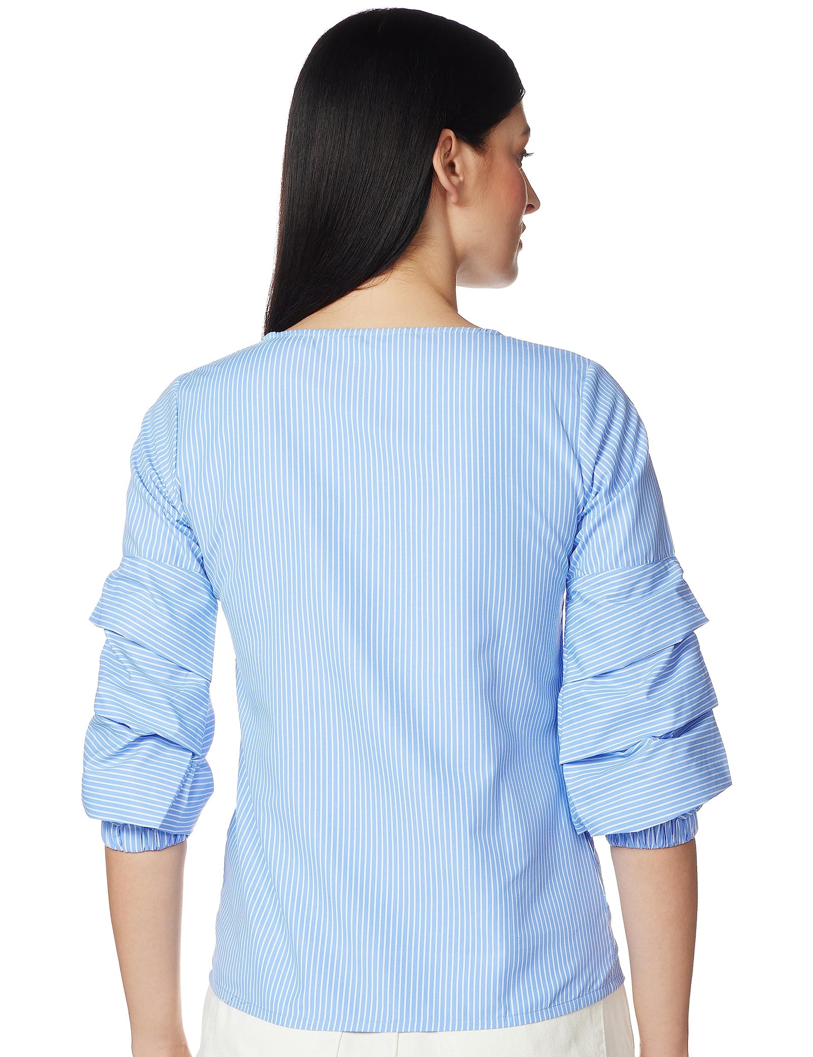 Krave Women's Striped Regular Top.Baby Blue/White