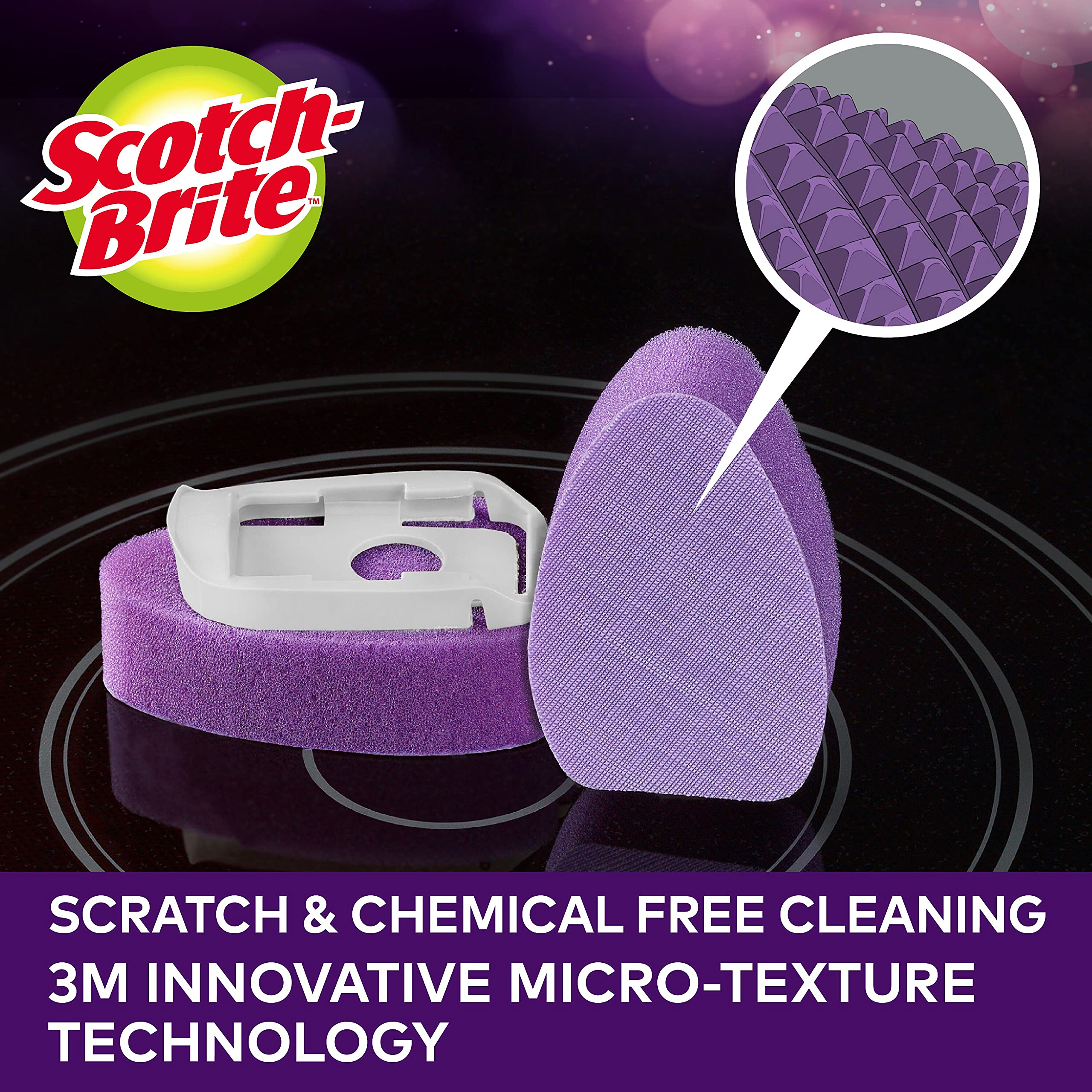 Scotch-Brite Glass Cooktop Cleaning Wand | Scratch and chemical free cleaning | For Glass Stovetops | Tackle Burnt-On Messes | Cleans With Just Water | Kitchen sponge | Scrub | 1 wand+ 2 Refills/pack