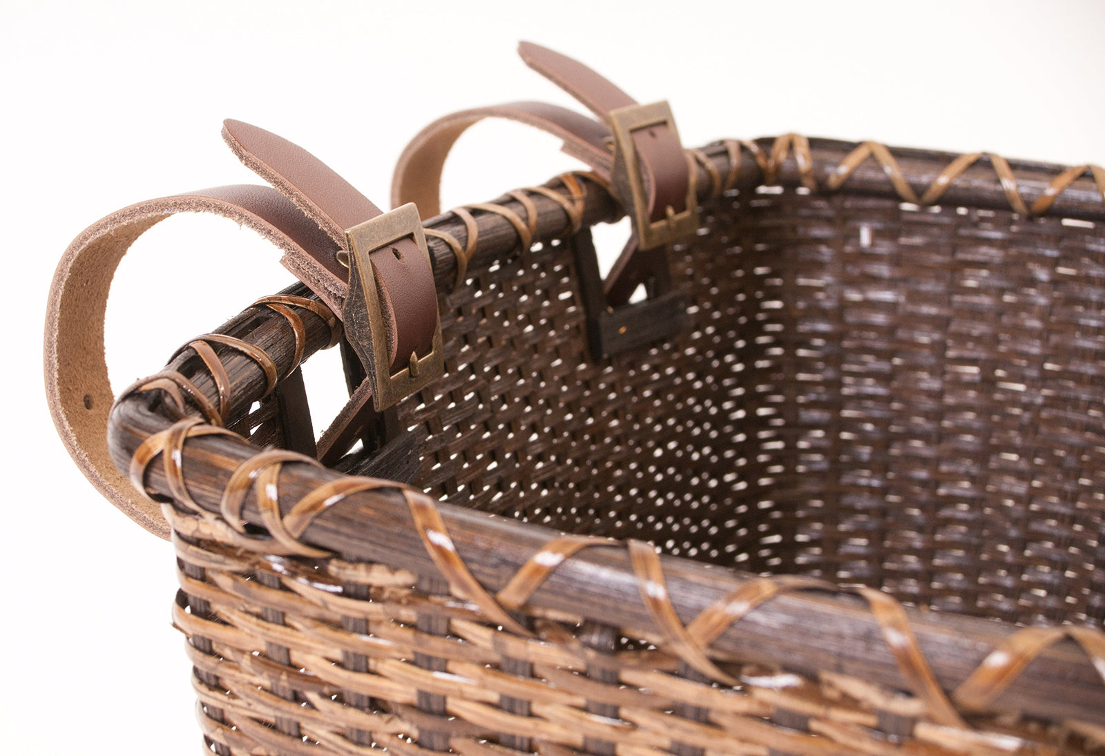 Retrospec Bicycles Cane Woven Rectangular Toto Basket with Authentic Leather Straps and Brass Buckles