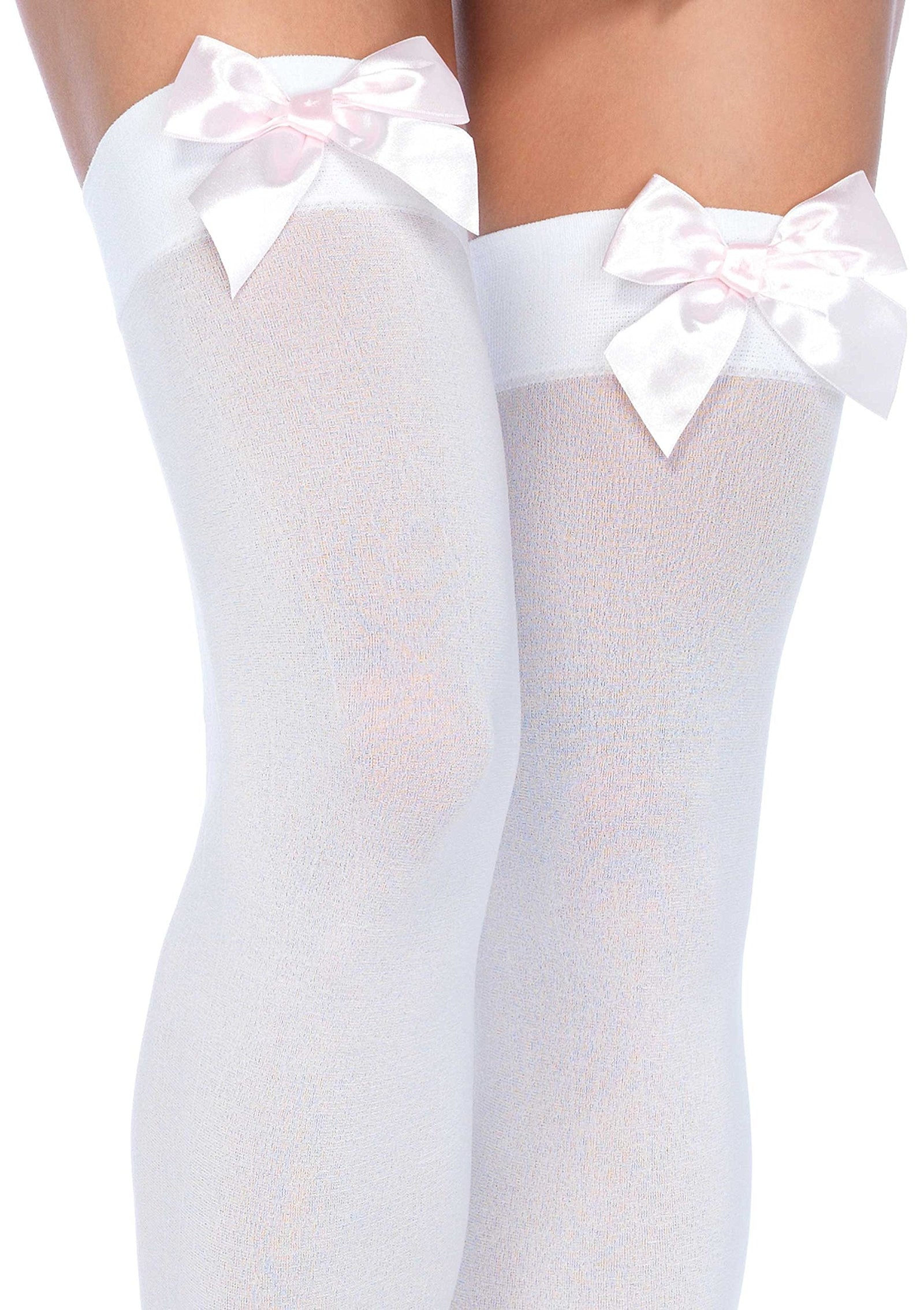 Leg Avenue Women's Satin Bow Accent Thigh Highs, Black, One size  Leg Avenue   