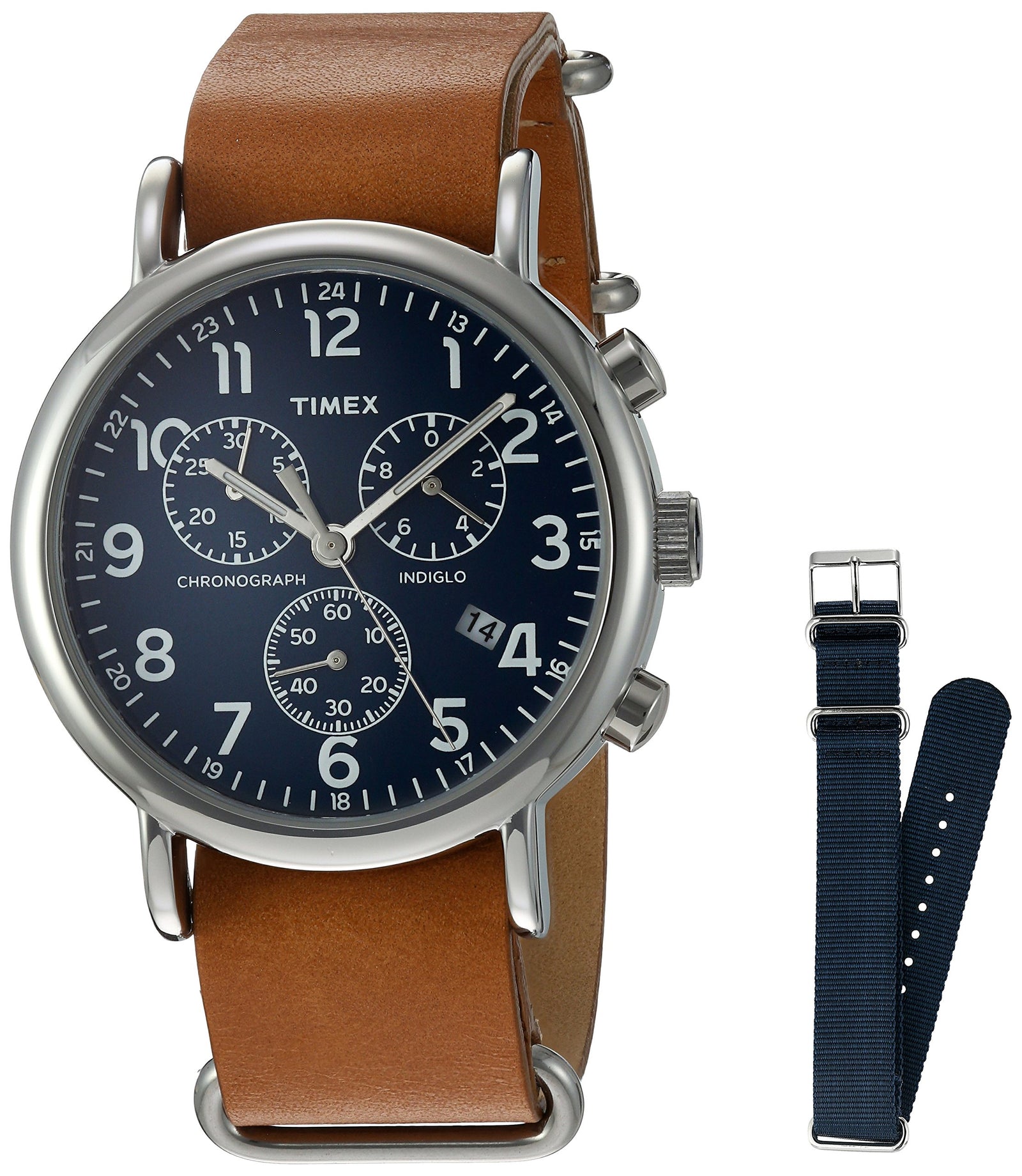 Timex Unisex's Analog Quartz Watch with Leather Strap - Tan/Blue - TW2P624009J