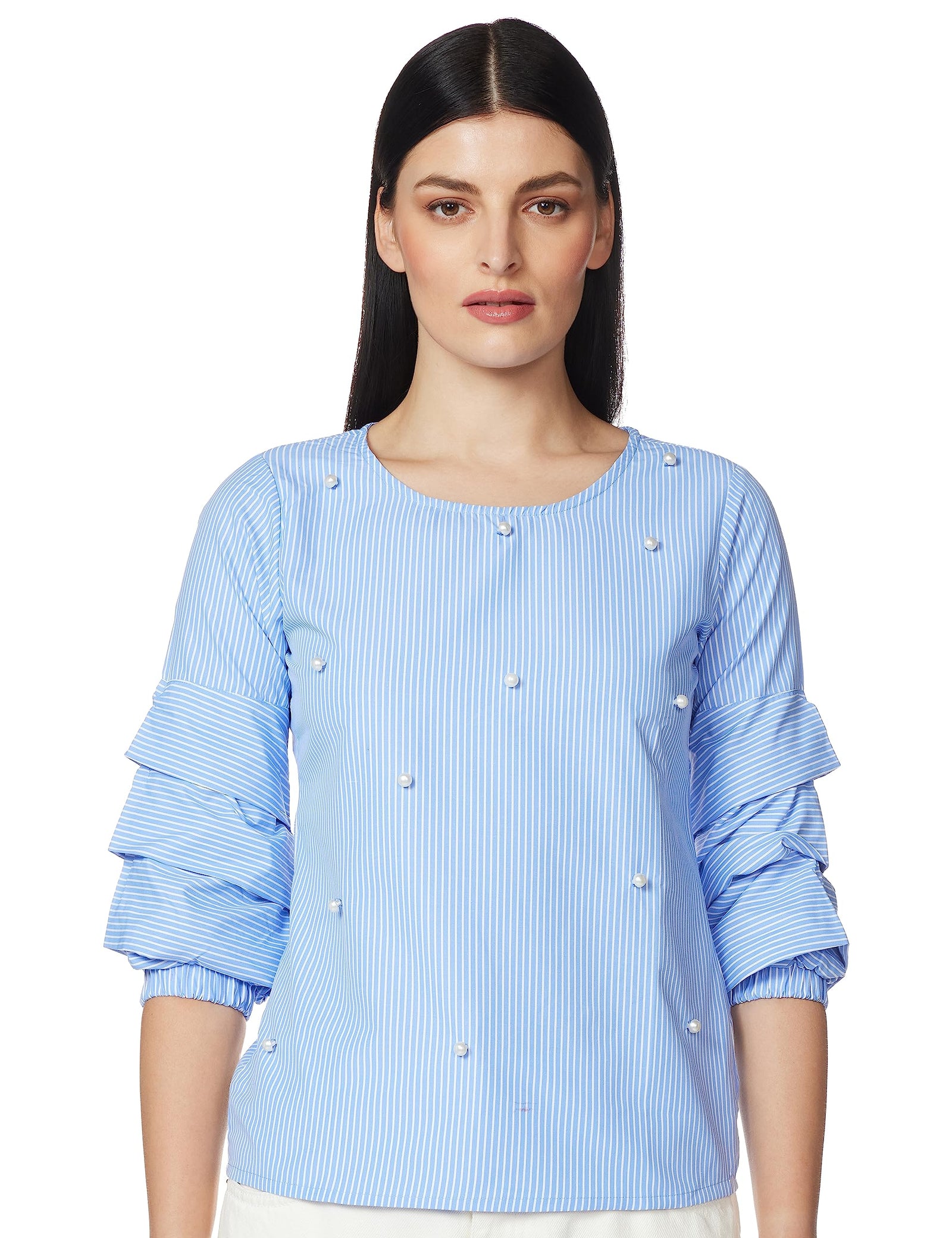 Krave Women's Striped Regular Top.Baby Blue/White