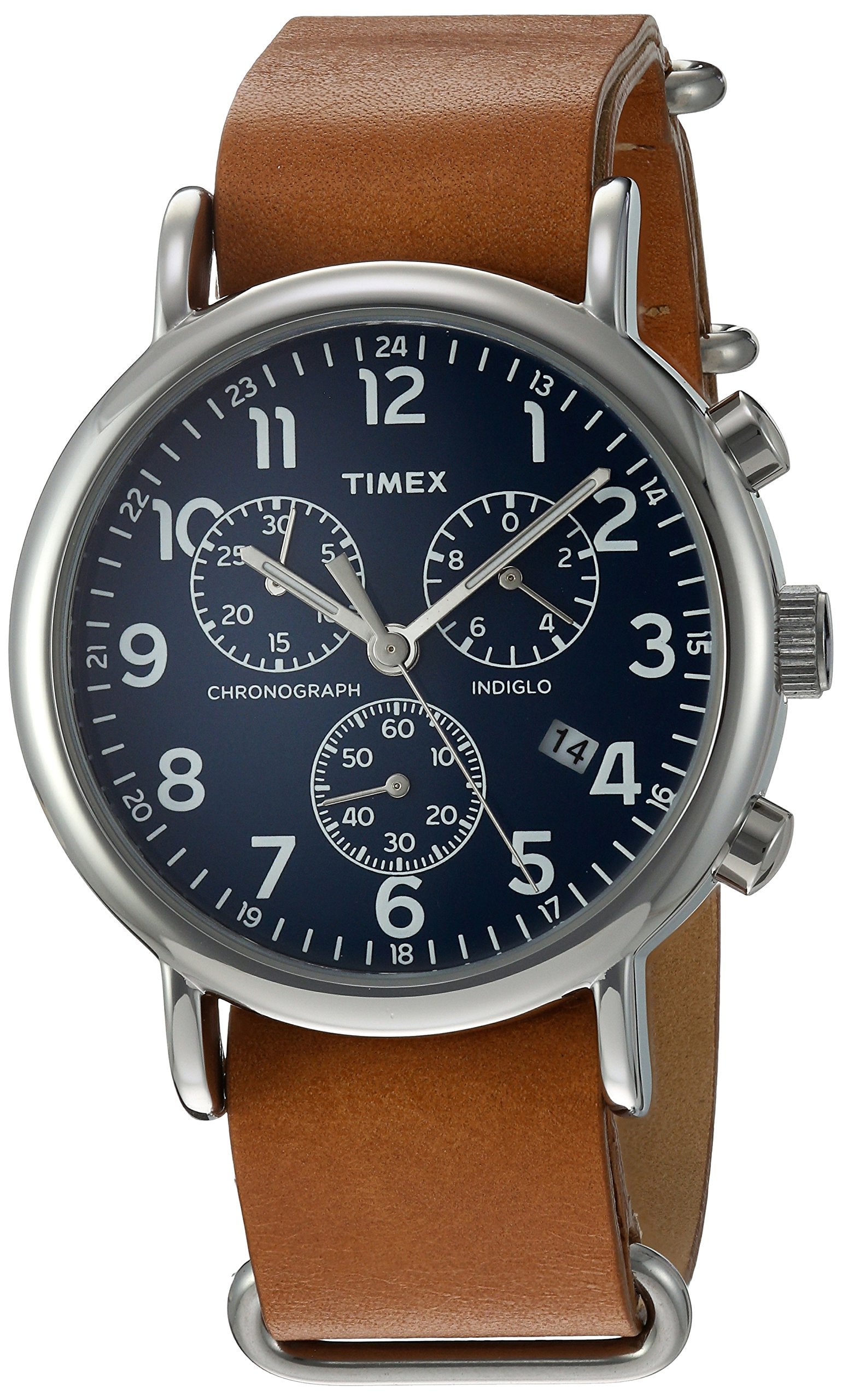 Timex Unisex's Analog Quartz Watch with Leather Strap - Tan/Blue - TW2P624009J