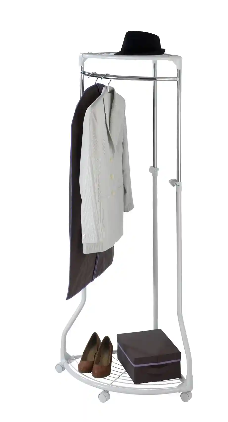 WENKO Freestanding Coat Rack with Shoe Storage, Adjustable Corner Clothes Stand, White, Holds up to 110 lbs