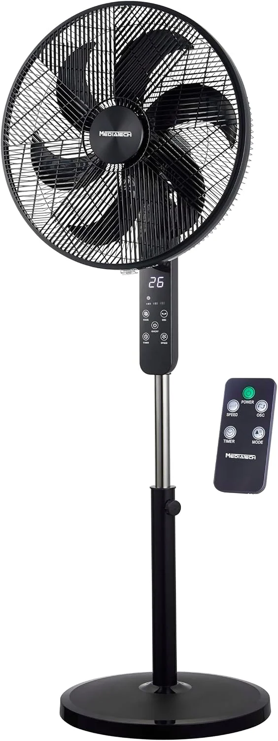 MediaTech 18-Inch Stand Fan – 75W – 6 Blades – 3 Speeds – Remote Control– Open Box