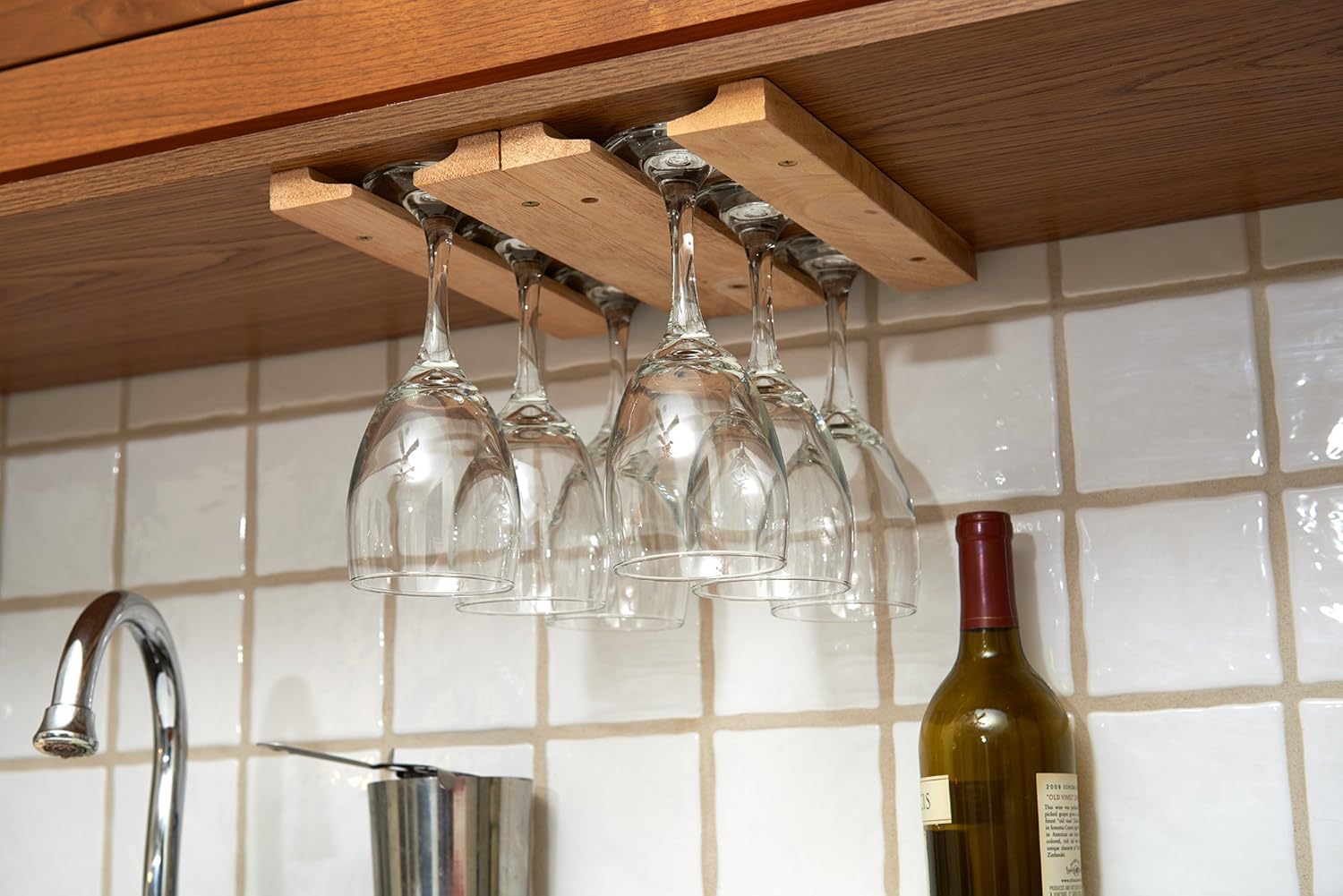Fox Run Under Cabinet Wooden Wine Glass Holder Rack