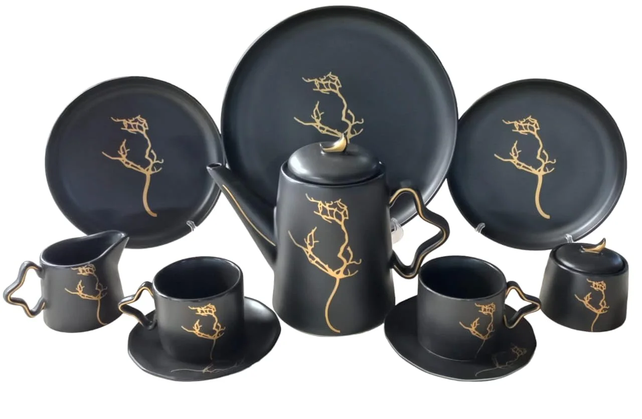 Mazaj Porcelain Tea Set 24 Pieces Elegant Tea Serving Set – Open Box
