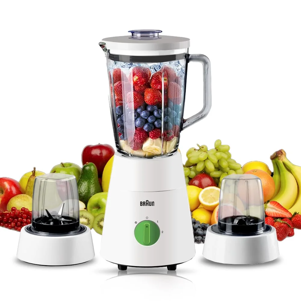 Braun PowerBlend 1 Glass Jug Blender 500W 1.5L with 2 Mills