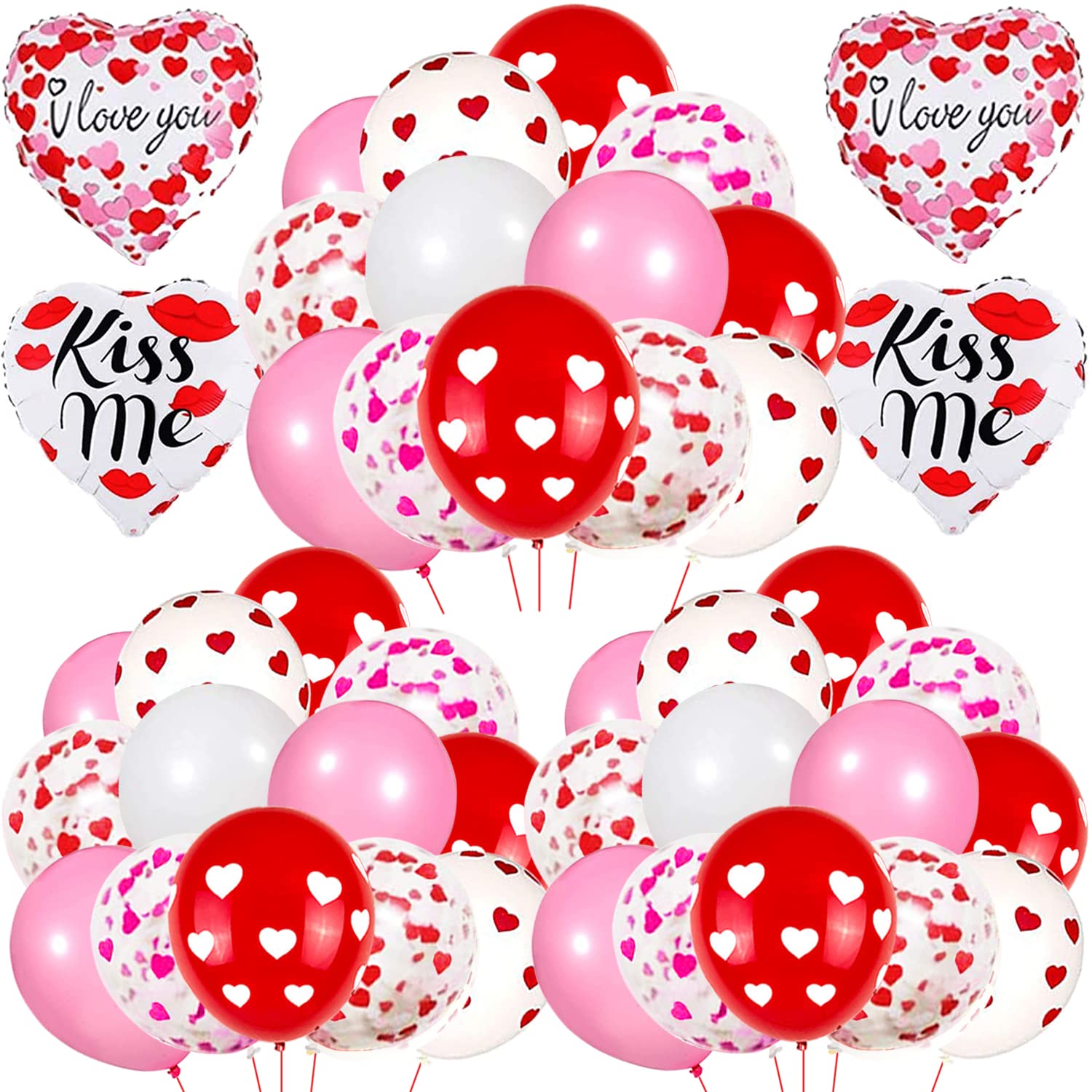 Valentine’s Day 64PCS Pink and White Heart Balloons Set