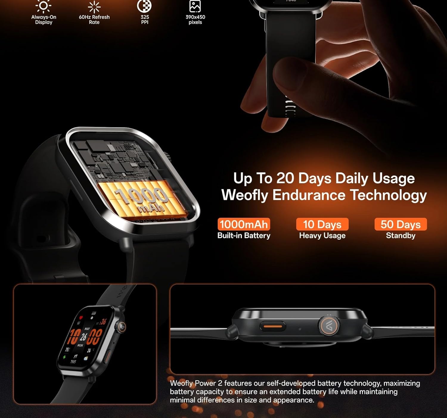 ساعة ذكية Weofly Power 2 بشاشة أموليد 1.85 بوصة