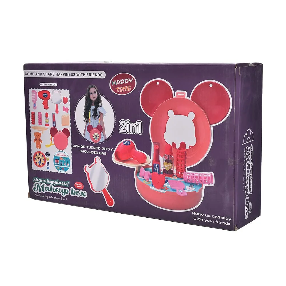 Generic Kids Makeup Box Set – Plastic Outdoor Picnic Beauty Play Set with Teddy Bear & Mouse Design (15 Pieces)