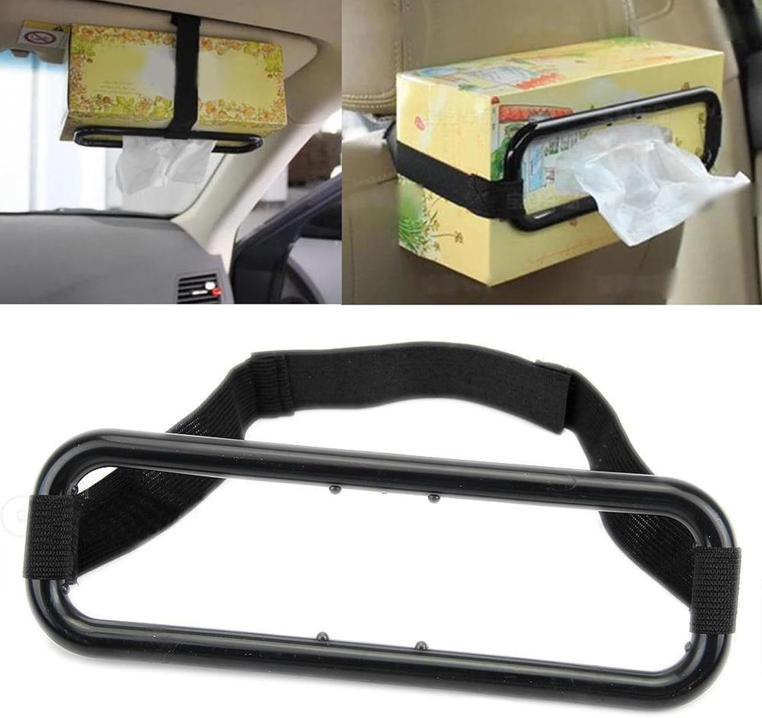 Car Tissue Paper Box Holder Auto Rear Seat Headrest Support Hold Clip Sun Visor Holder,Car Mount Organizer (Black)