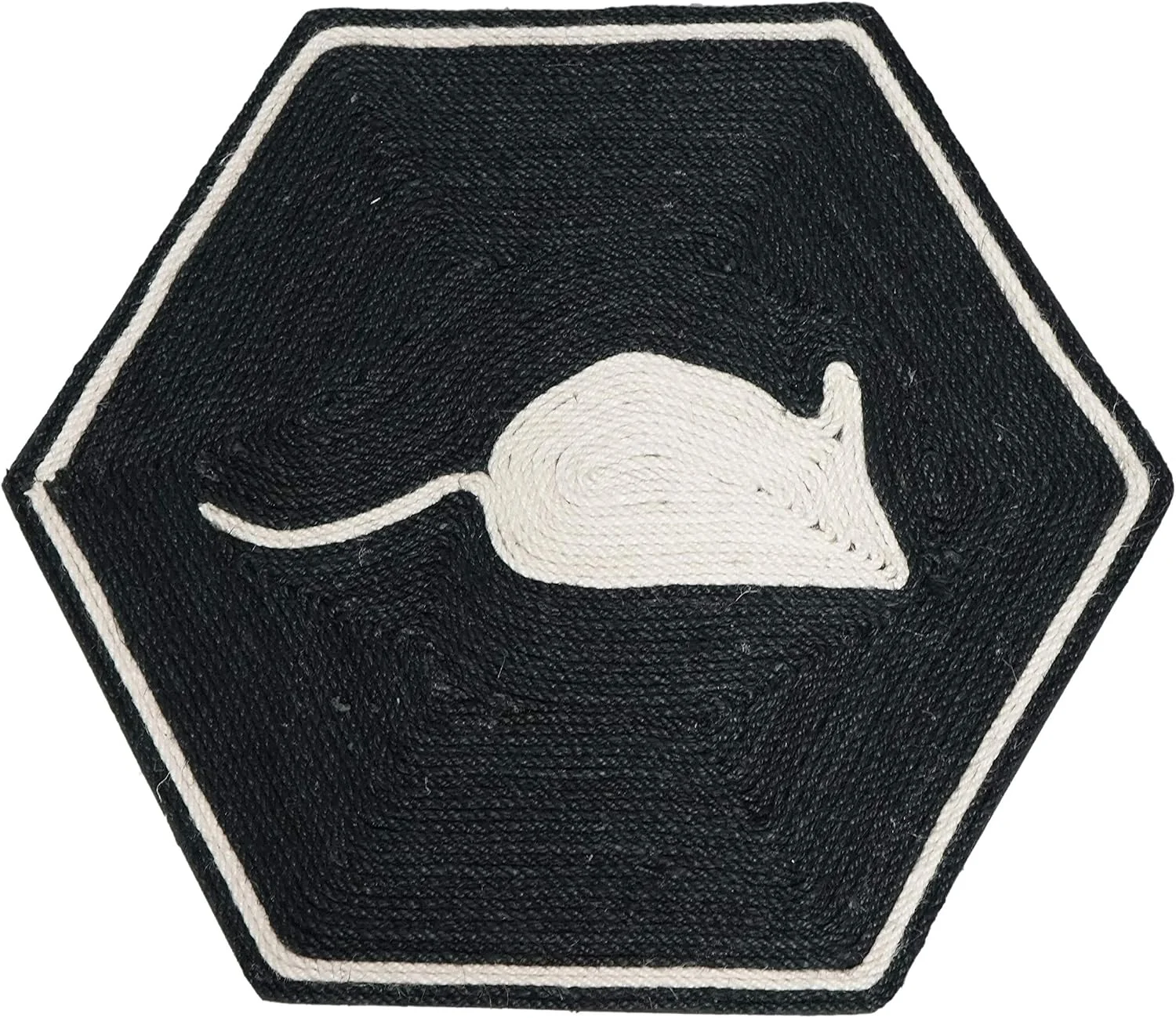Aimé Hexagonal Cat Scratching Mat with Mouse Design – Black