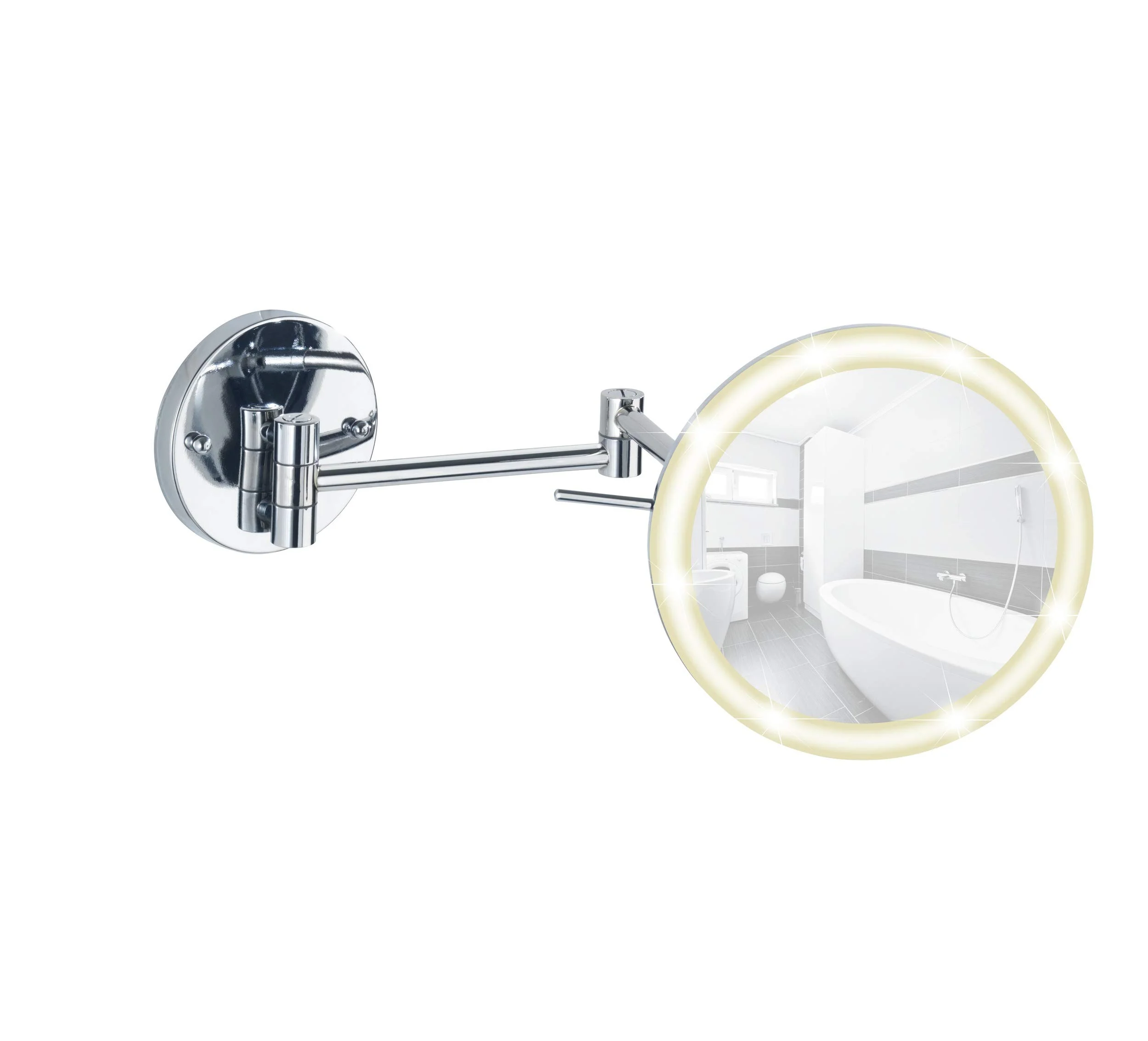 WENKO Aura LED Power-Loc Wall Mirror – Stainless Steel Magnifying Vanity Mirror with LED Lighting, Drill-Free Mounting(Damage box)