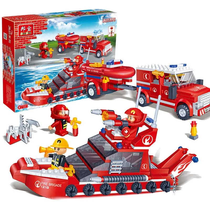 BanBao Building Blocks Fire Car and Ship Set Toy