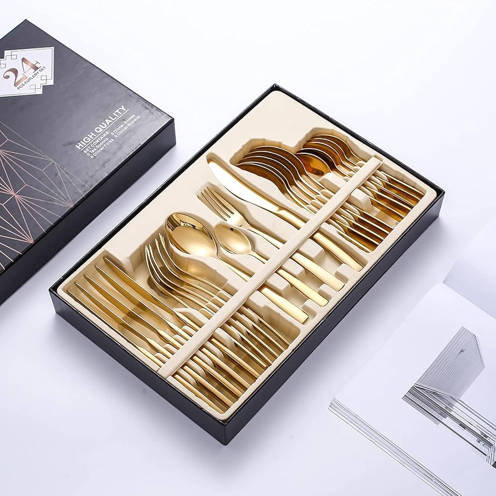 SKY-TOUCH 23-Piece Golden Stainless Steel Cutlery Set (Scratches – Missing Piece – Damaged Box)