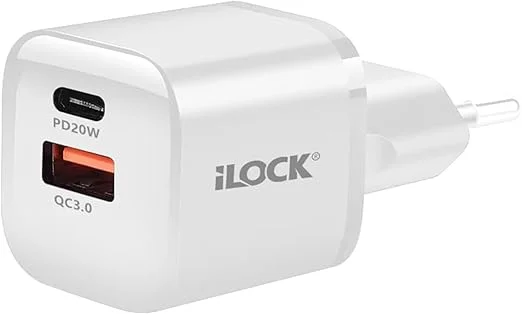 iLOCK 20W Dual Port Fast Wall Charger USB A and USB C