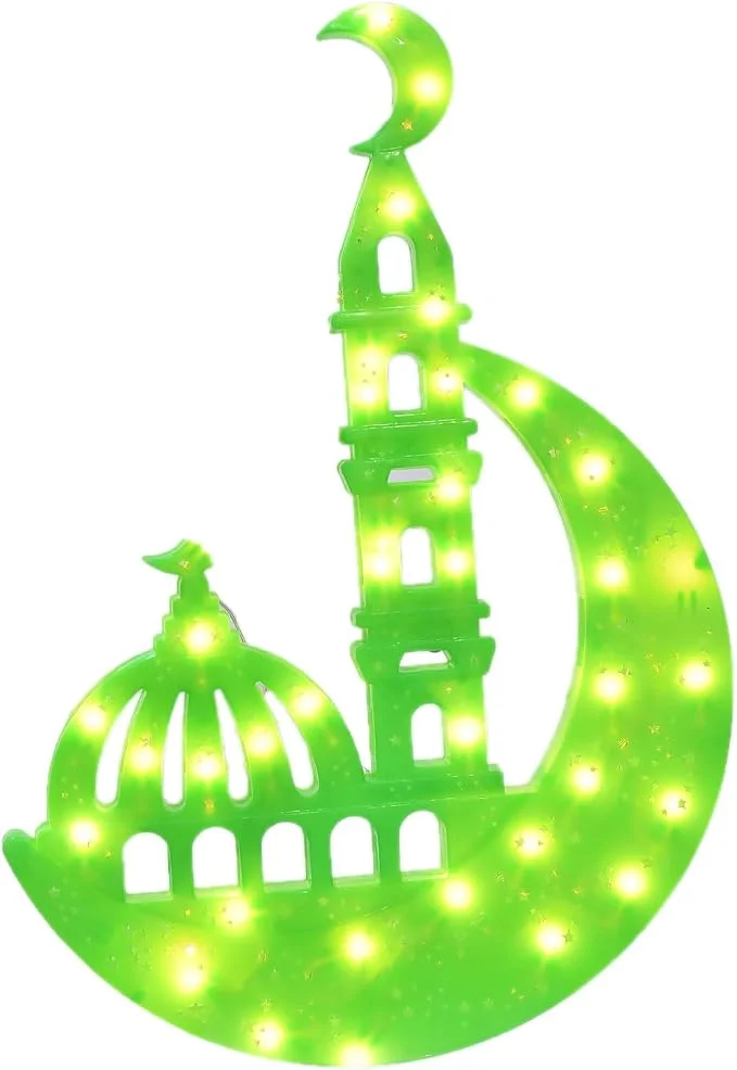 Plastic Medium Ramadan Crescent LED with Mosque Design & Warm