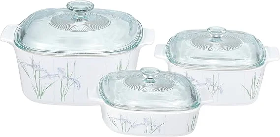 Corningware Shadow Iris Casserole Set 4 Pieces, White, Glass