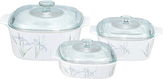 Corningware Shadow Iris Casserole Set 4 Pieces, White, Glass