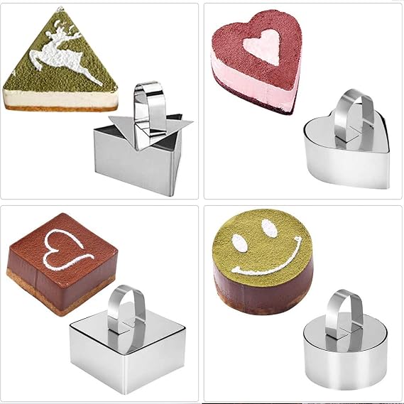 5 PCS Stainless Steel Cake Ring Set – Multi-Shape Dessert Molds