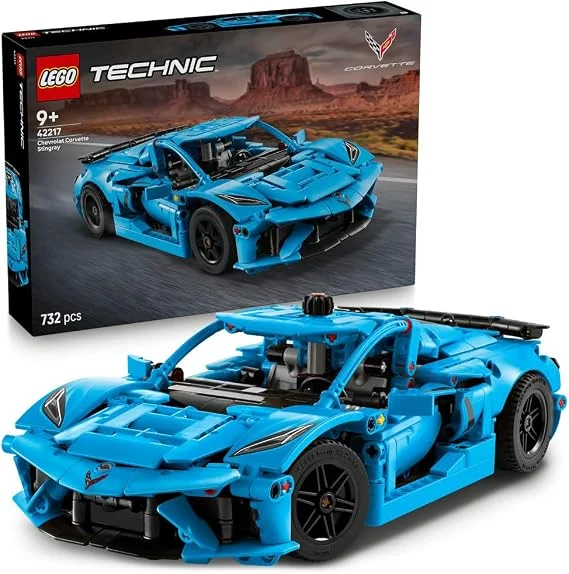 مجموعة LEGO Technic شيفروليه كورفيت ستينجراي زرقاء لبناء نموذج سيارة – 42217 – علبة خارجية تالفة