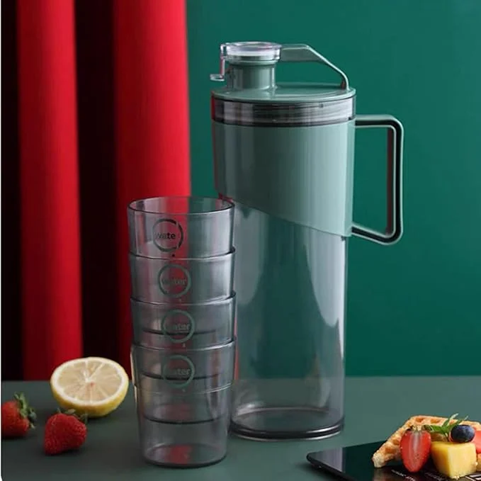 Plastic Hot & Cold Beverage Jug with 4 Cups and Sealed Refrigerator Lid