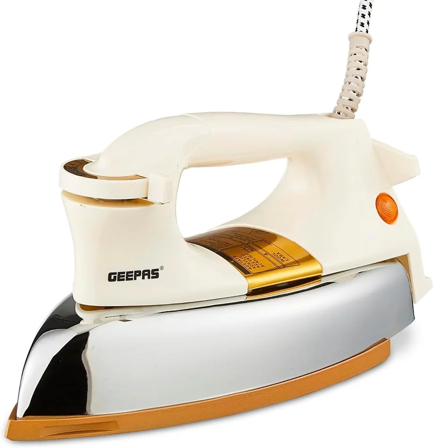 Geepas GDI23011 Automatic Dry Iron Temperature Control Auto Shut-Off White & Gold - Damage Box