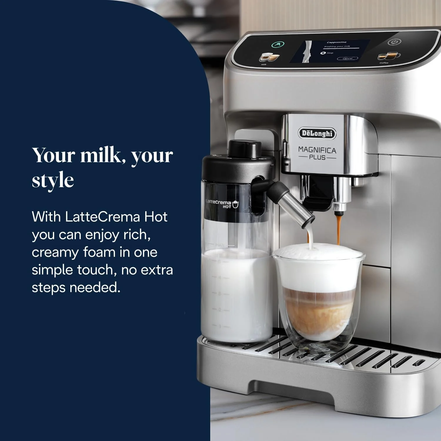 ماكينة قهوة أوتوماتيكية  من De'Longhi Magnifica Plus مع نظام LatteCrema